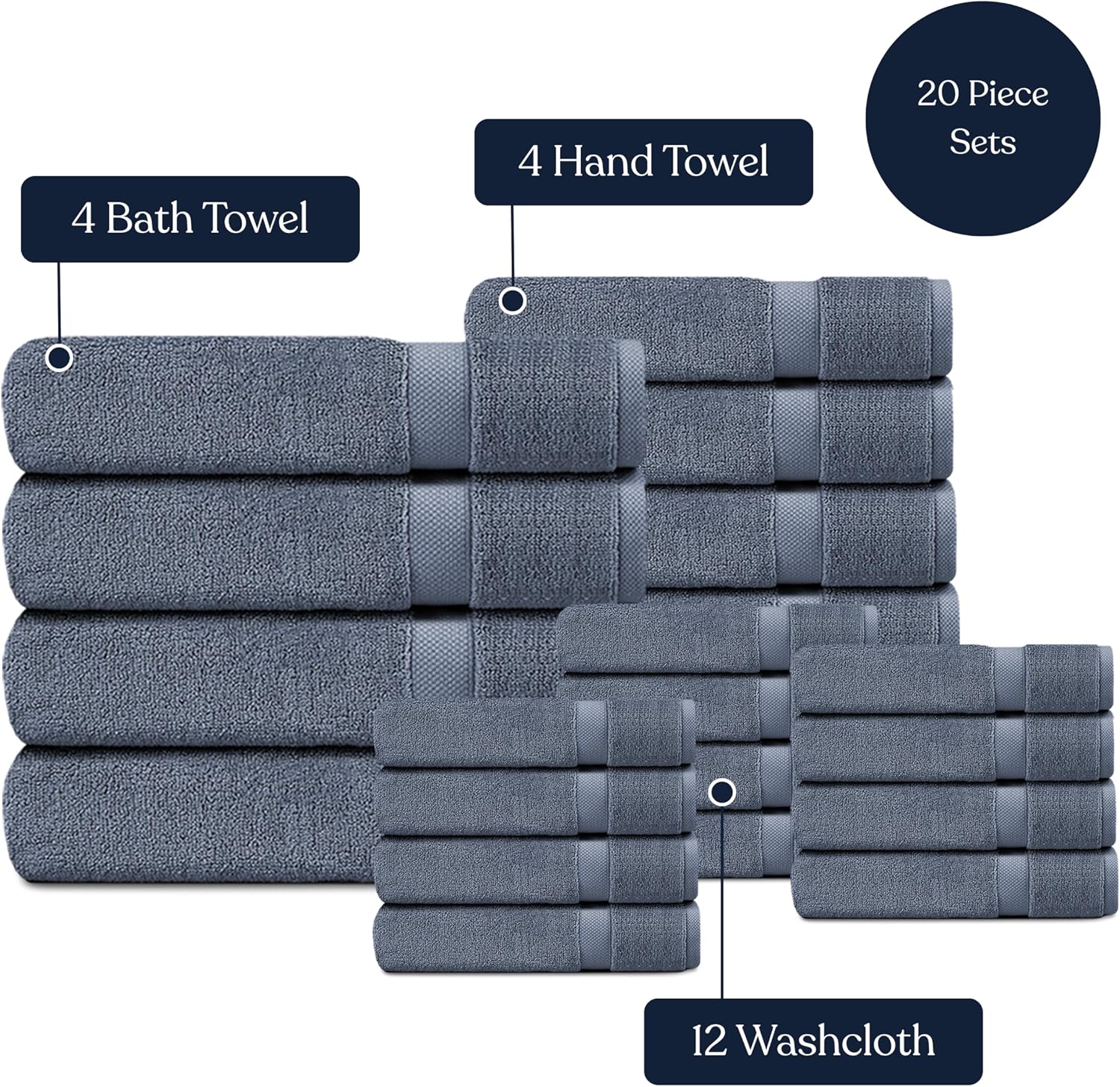 Organic Cotton Luxuriously Plush Towel 20 Piece Set |GOTS & Oeko-TEX Certified|Premium Hotel Quality Towels|Feather Touch Technology|650 GSM Long Staple|Soft, Quick Dry & Ultra-Absorbent