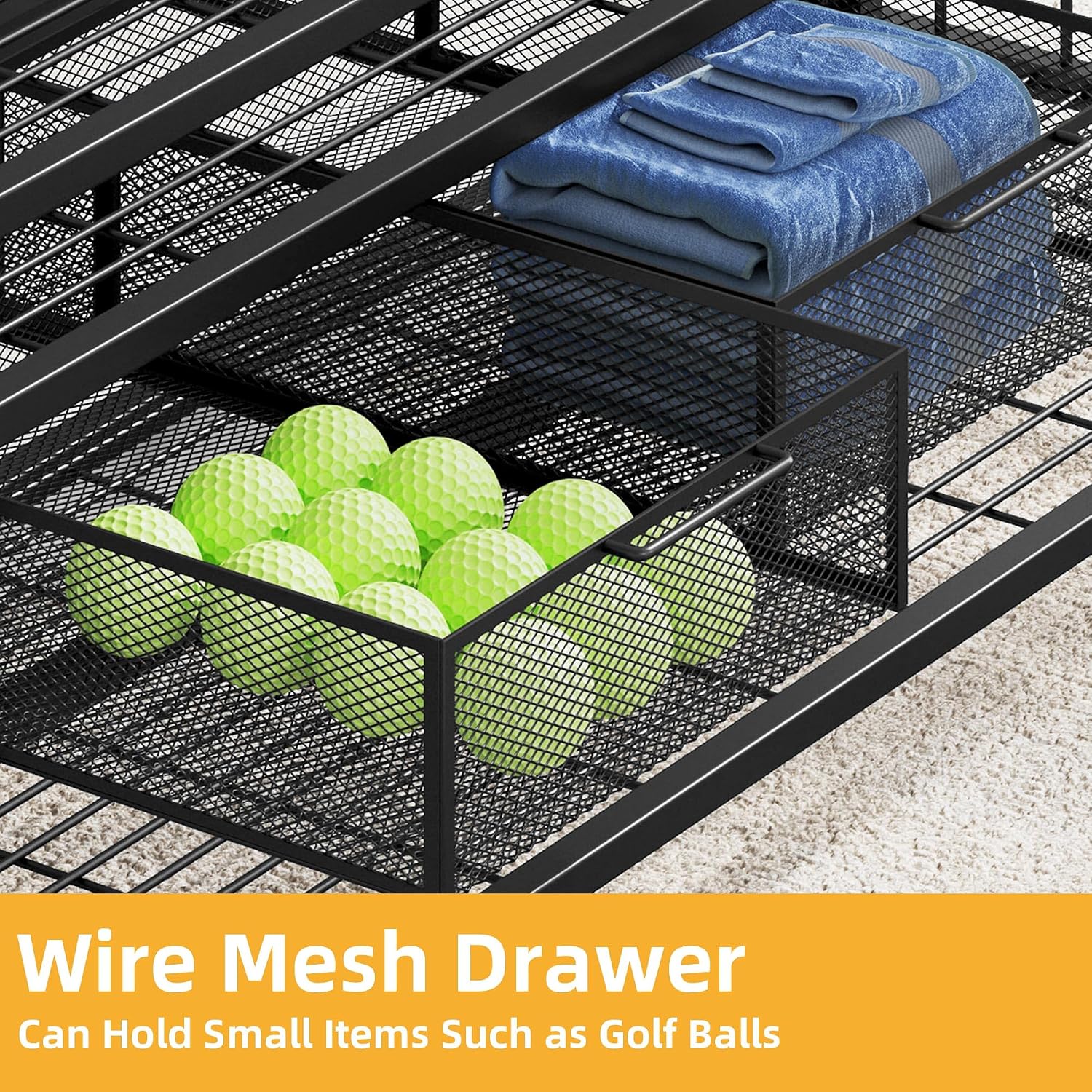 DWVO Golf Bag Organizer for Garage, Golf Storage Organizer w/Wheels for Garage Club and Shed, Golf Bag Storage Rack w/Drawer for Golf Bags, Clubs, Balls and Other Equipment Accessories