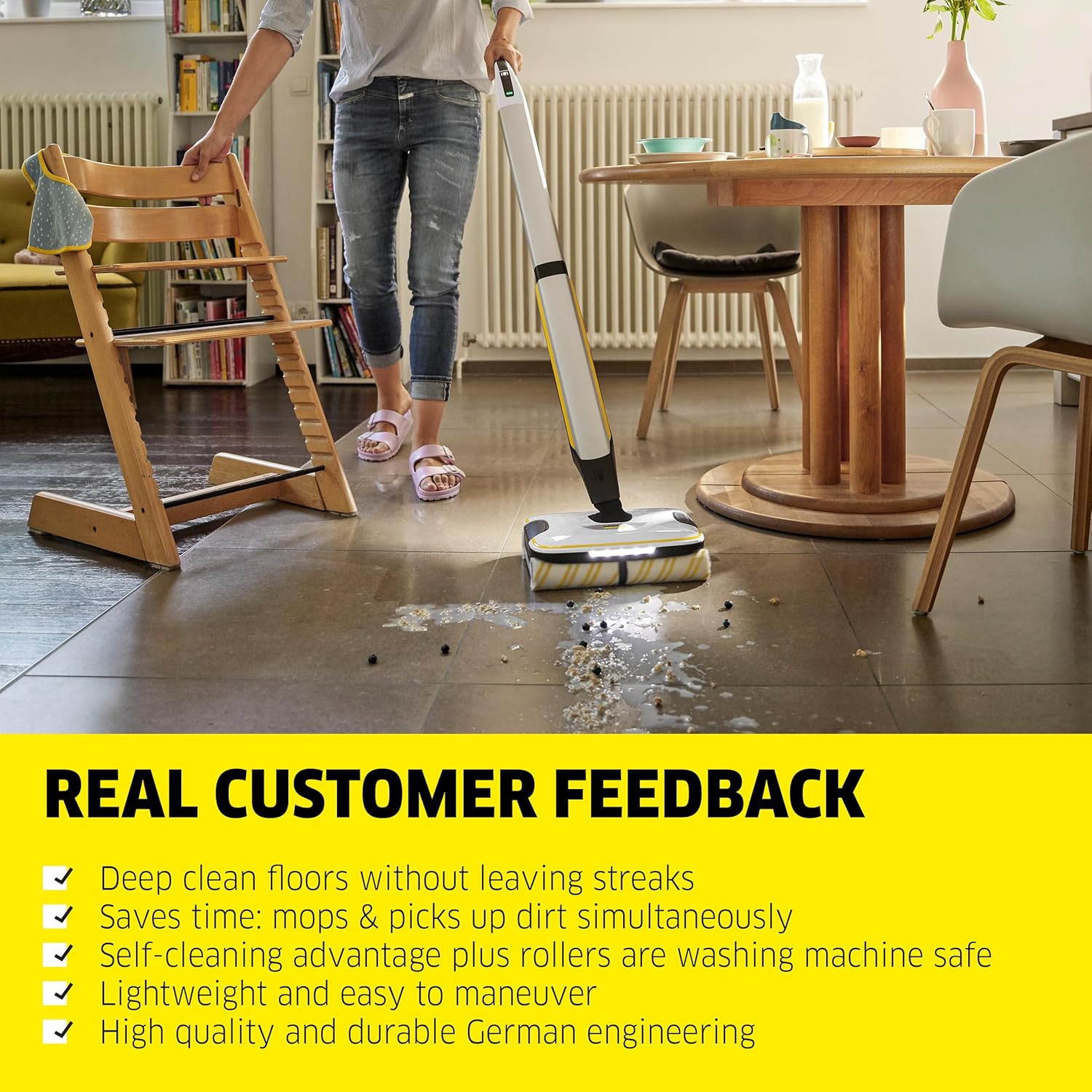 Kärcher FC 7 Cordless All-in-One Hard Floor Cleaner with 4-Roller Technology for Simultaneous Wet and Dry Debris Removal