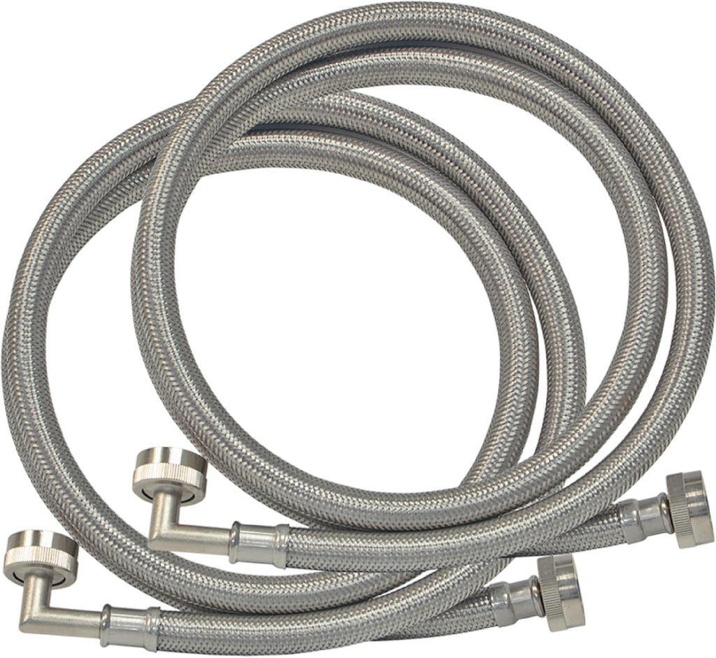 Eastman 5 ft Washing Machine Hose Connectors with Elbows, Pack of 2, 3/4 in FHT x 3/4 in FHT, Braided Stainless Steel, 41065 (Pack of 24)