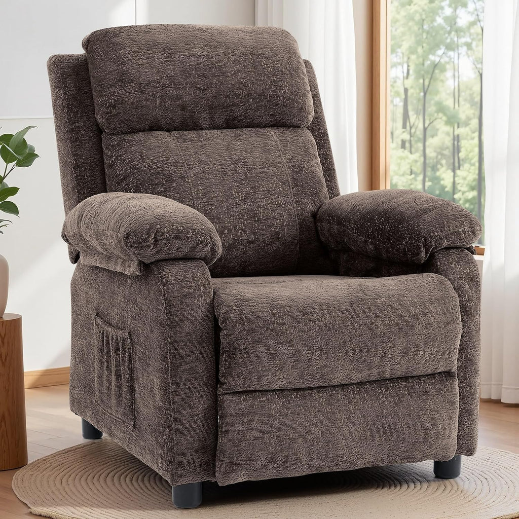 Korser Recliner Chair, Living Room Chairs for Adults, Padded Deep Seat Reading Chair with Side Pockets, Small Recliners for Small Spaces, Lounge Chair for Living Room, Bedroom, and RV (Chenille)