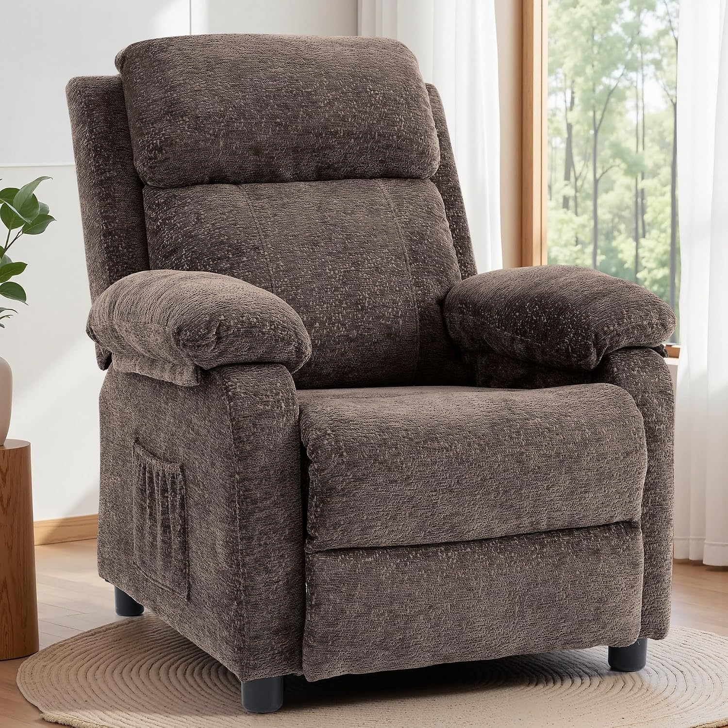Korser Recliner Chair, Living Room Chairs for Adults, Padded Deep Seat Reading Chair with Side Pockets, Small Recliners for Small Spaces, Lounge Chair for Living Room, Bedroom, and RV (Chenille)