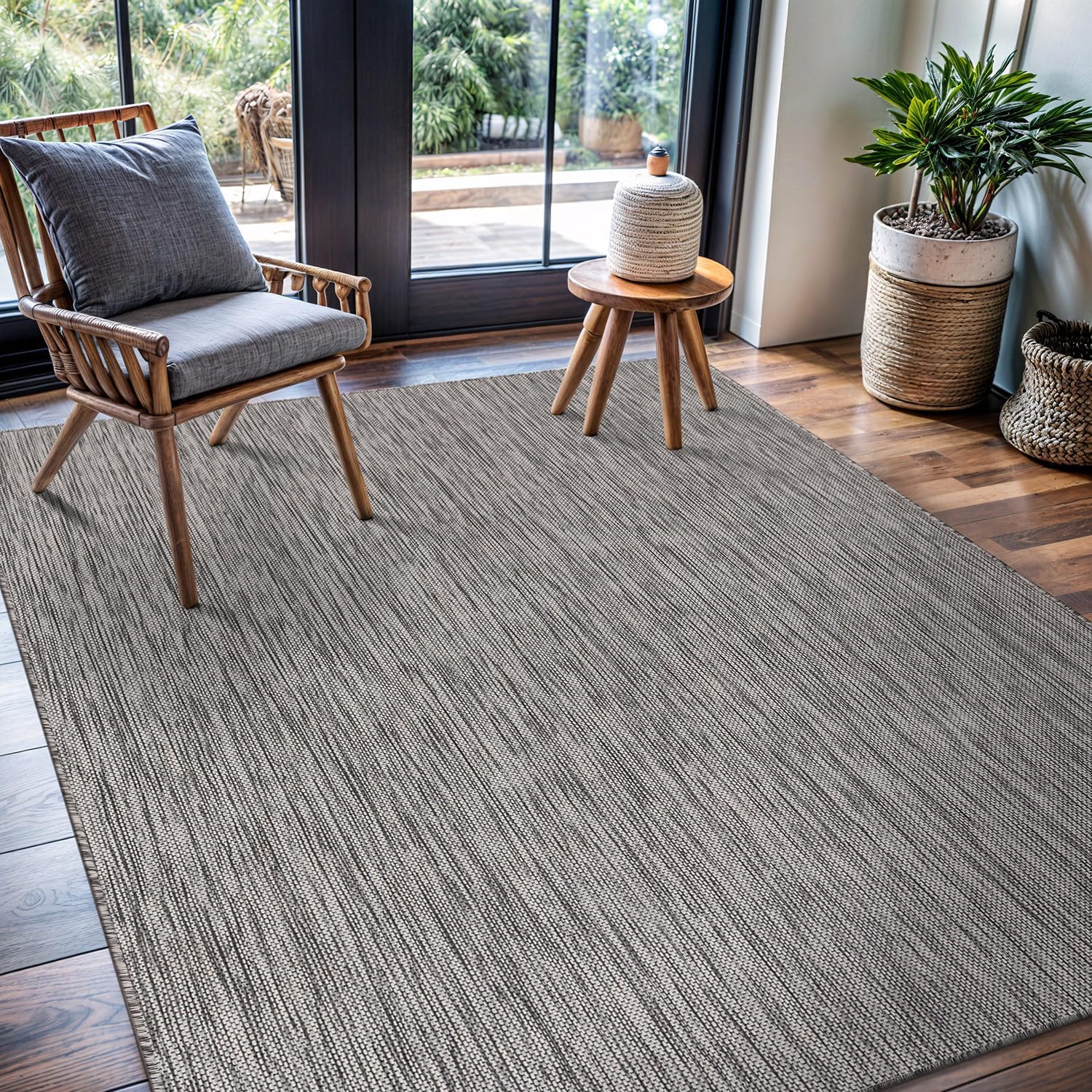 CAMILSON Outdoor Rug 8x10 Modern Area Rugs for Indoor and Outdoor Patios and Porches - Waterproof, Washable, Non-Shedding, Easy-to-Clean Outside Carpet (8 x 10, Solid - Silver Gray)