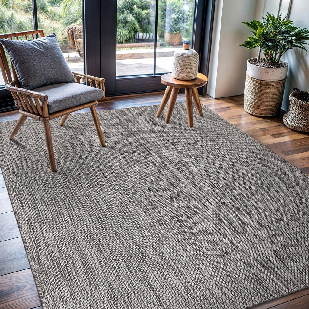 CAMILSON Outdoor Rug 9x12 Modern Area Rugs for Large Indoor and Outdoor Patios and Porches - Waterproof, Washable, Non-Shedding, Easy-to-Clean Outside Carpet (9 x 12, Solid - Silver Gray)