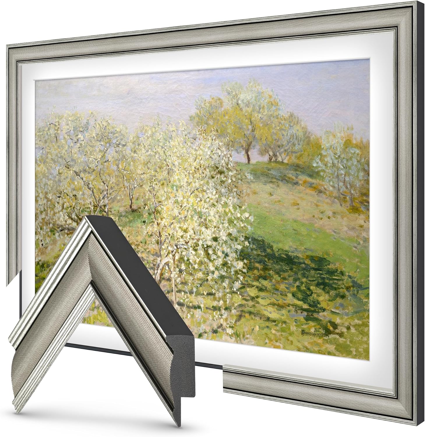 Industrial Nickel 32' Slim Deco TV Frame - Compatible ONLY with Samsung The Frame TVs (Fits 2021-2026, LS03A, LS03B, LS03C, LS03D, LS03FA)