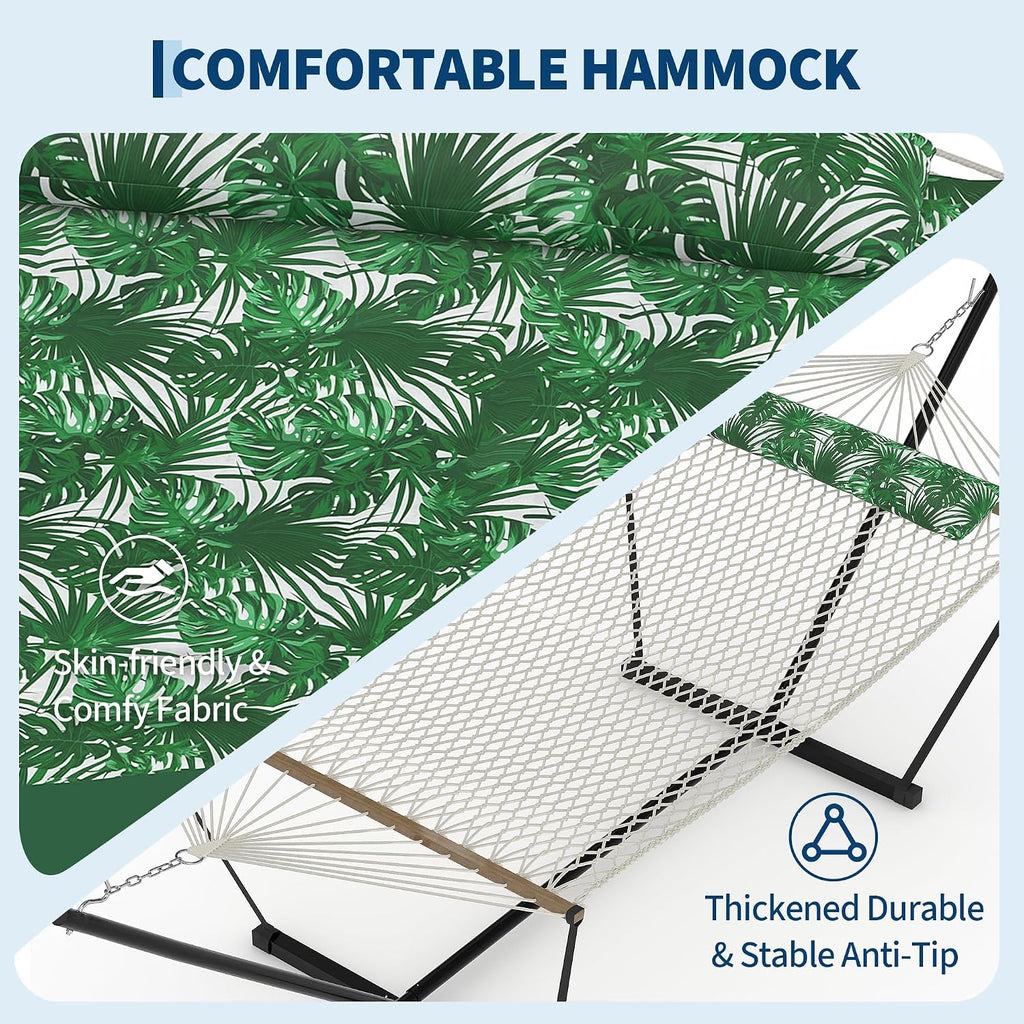 GarveeHome Double Hammock with Heavy-Duty Steel Stand, 2 Person Portable Hammock, 450LBS Max Weight Capacity, Easy Assembly, Ideal for Indoor, Backyard, Camping & Outdoor Use