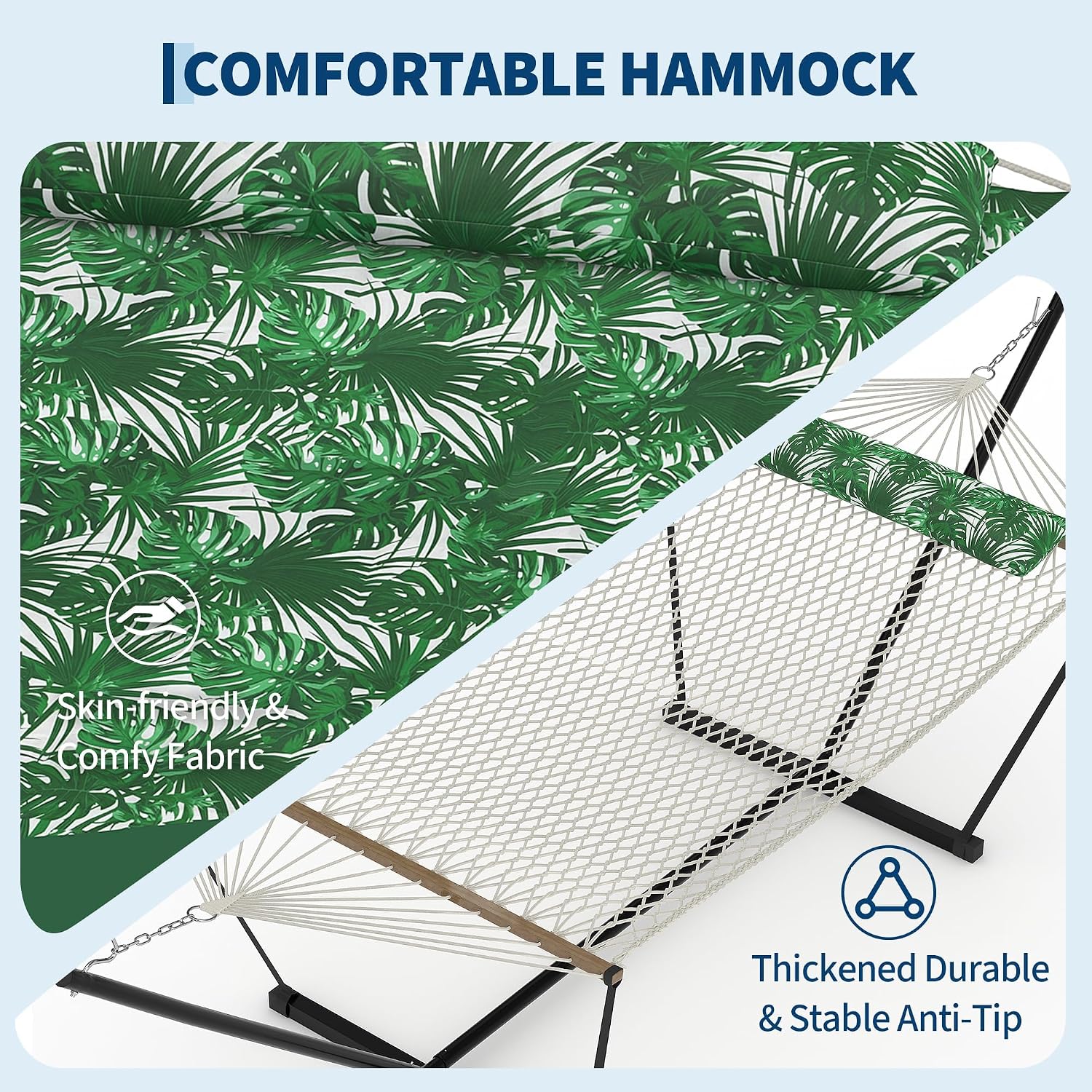 GarveeHome Double Hammock with Heavy-Duty Steel Stand, 2 Person Portable Hammock, 450LBS Max Weight Capacity, Easy Assembly, Ideal for Indoor, Backyard, Camping & Outdoor Use