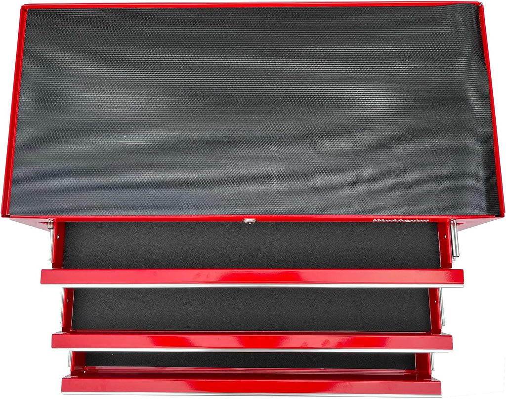 Workington Industrial 3 Drawers Portable Metal Intermediate Box, 26' Middle Tool Chest Cabinet with Ball Bearing Drawer Slides, Steel Tool Storage Box Organizer 4009 Red