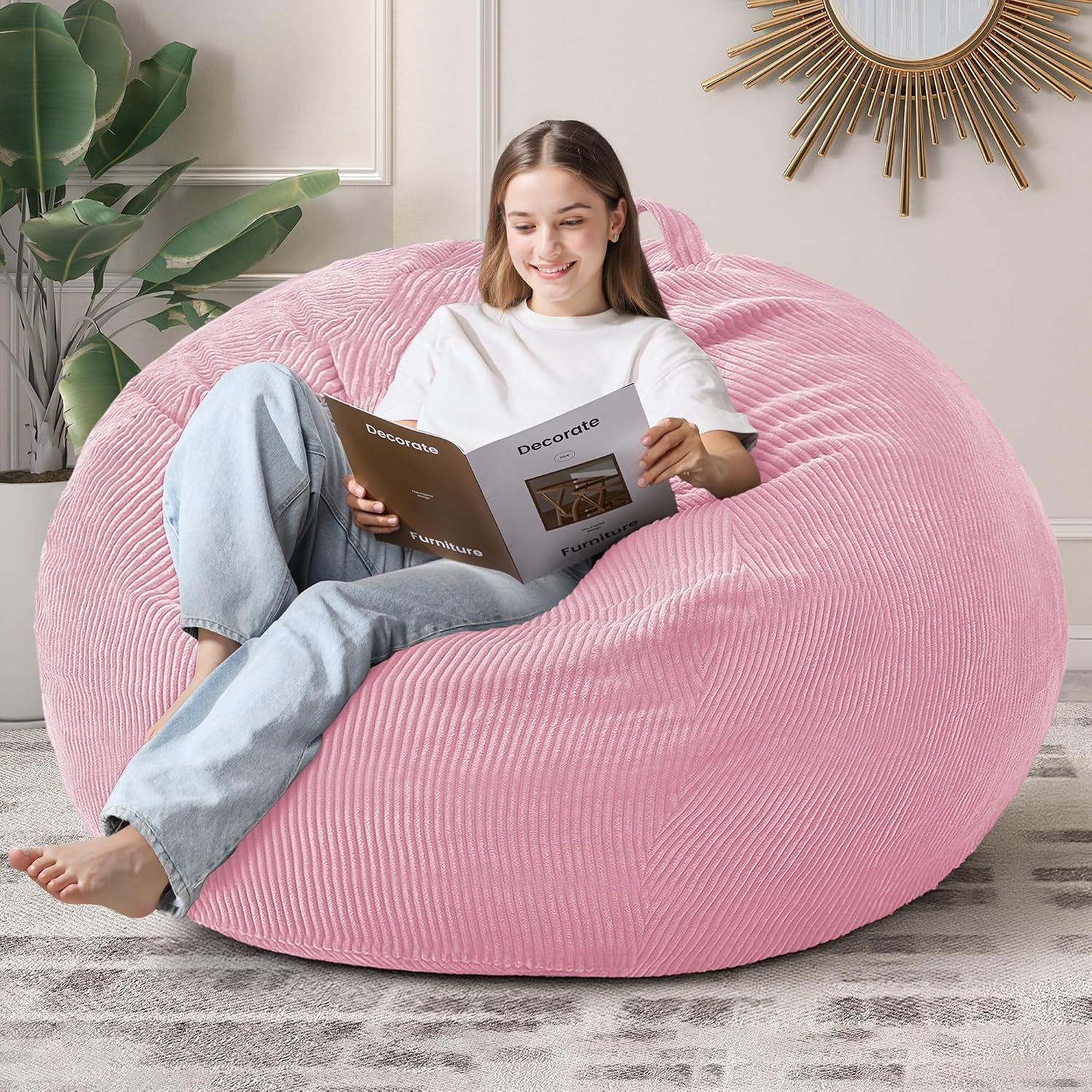 5FT Bean Bag Chairs Teardrop Bean Bag Chair for Adults Beanbag Chair with Memory Foam Filled Machine Washable Cover for Living Room, Bedroom