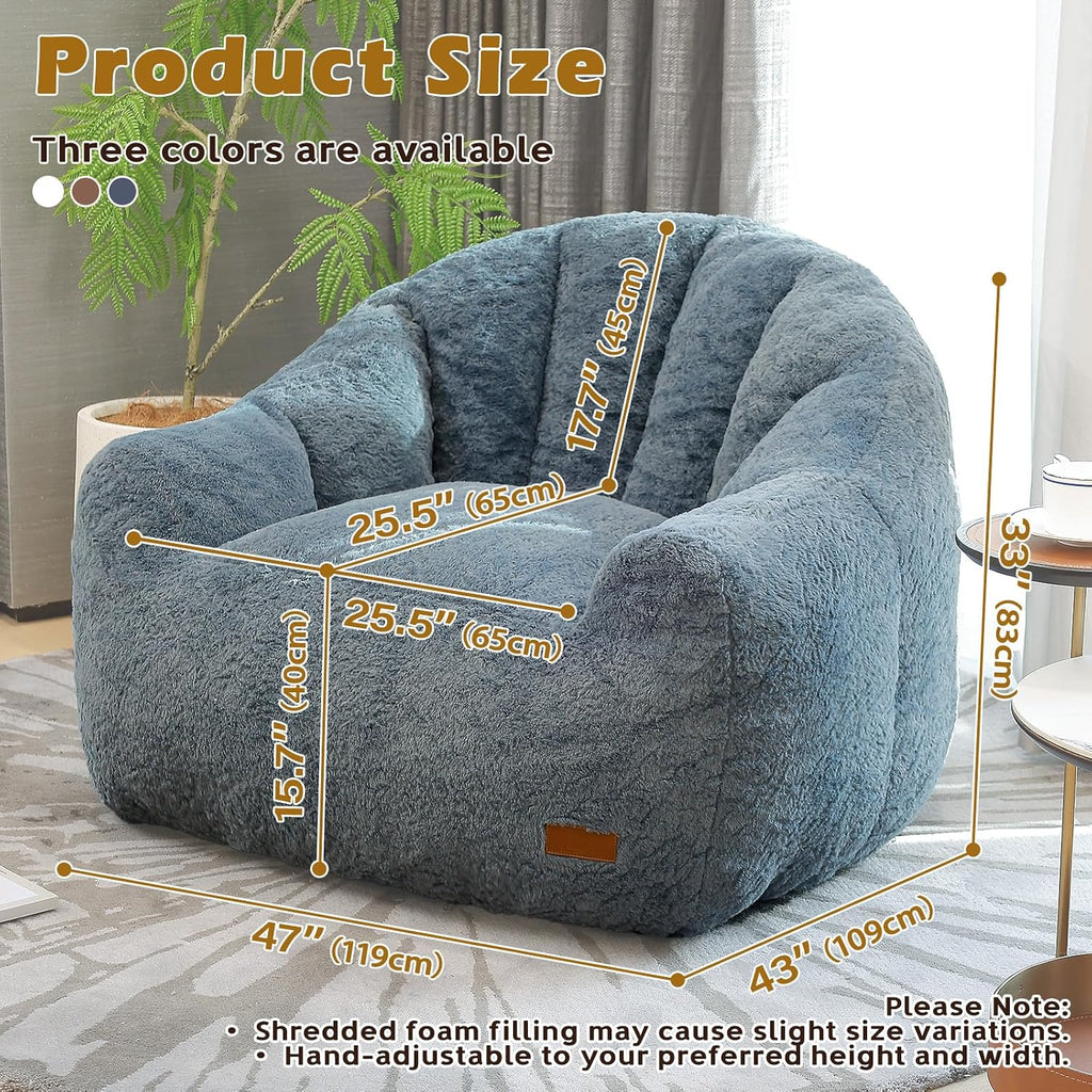 Giant Bean Bag Chair for Adults, Teens and Kids, Cozy Fluffy Corduroy Beanbag Chair with Filler, Large Floor Lounge Sofa for Living Room, Bedroom, Dorm, Gaming and Reading(XL-Blue)