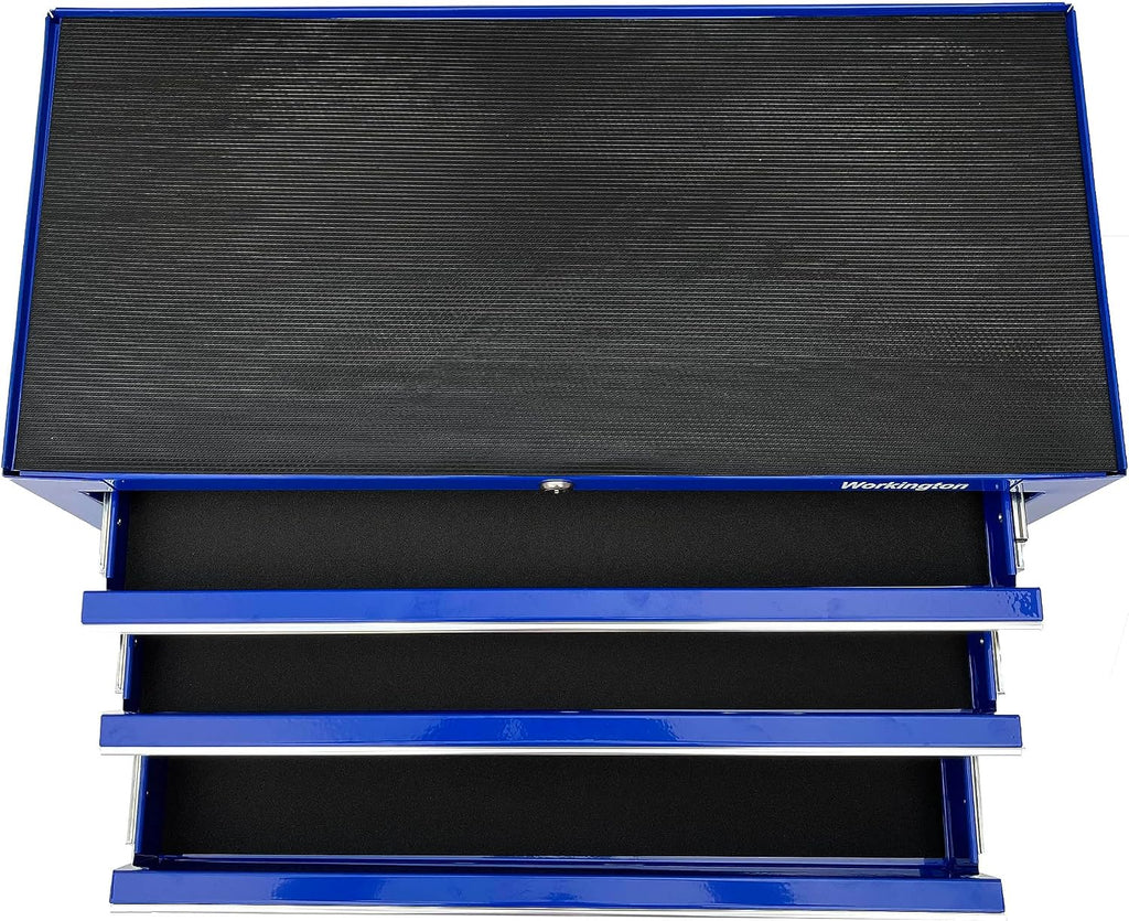 Workington Industrial 3 Drawers Portable Metal Intermediate Box, 26' Middle Tool Chest Cabinet with Ball Bearing Drawer Slides, Steel Tool Storage Box Organizer 4009 Blue