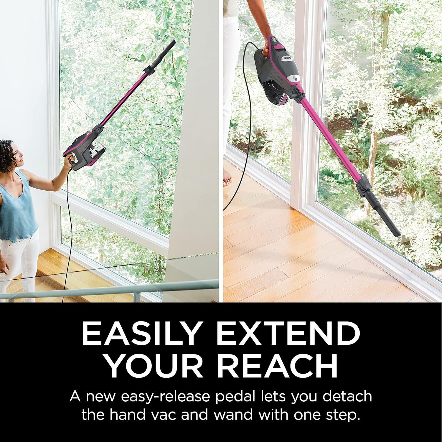 Shark HV371 Rocket Pro DLX Corded Stick, Removable Hand Vacuum, Advanced Swivel Steering, XL Cup, Crevice Tool, Upholstery Tool & Anti-Allergen Dust Brush (Fuchsia) (Renewed)