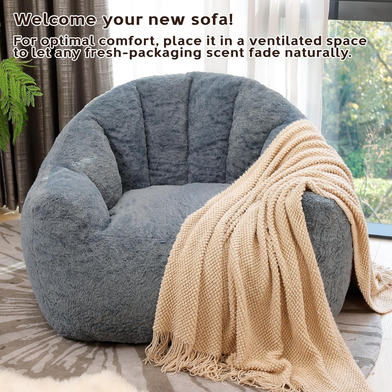 Giant Bean Bag Chair for Adults, Teens and Kids, Cozy Fluffy Corduroy Beanbag Chair with Filler, Large Floor Lounge Sofa for Living Room, Bedroom, Dorm, Gaming and Reading(XL-Blue)