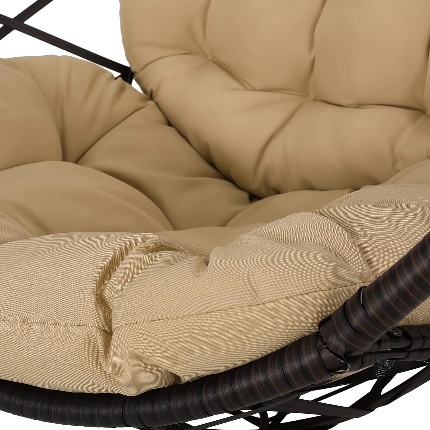 Wicker Egg Chair Outdoor with Cuhsion, Indoor Rattan Hanging Swing Egg Chair Without Stand for Bedroom Living Room, Patio Lounge Chairs for Balcony Backyard, Metal Frame, Brown