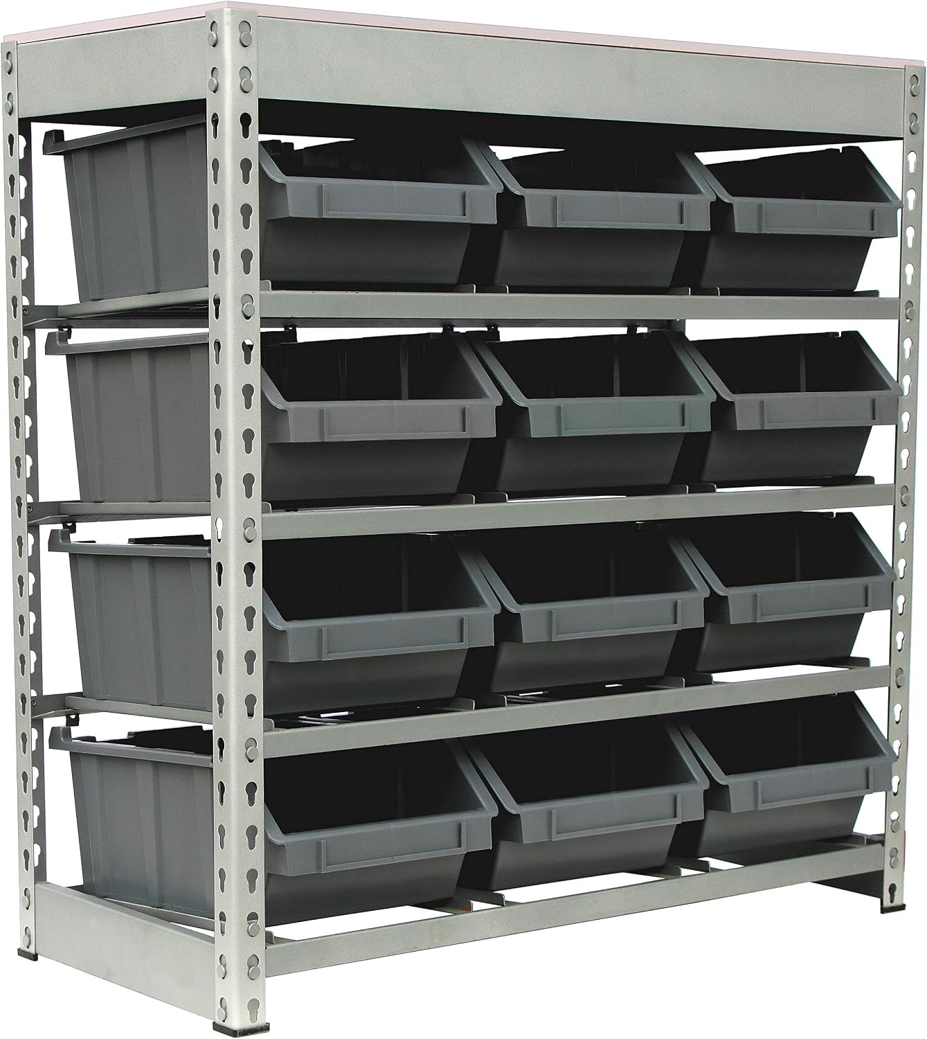 King's Rack Bin Rack Boltless Steel Storage System Organizer w/ 12 Plastic Bins in 4 tiers
