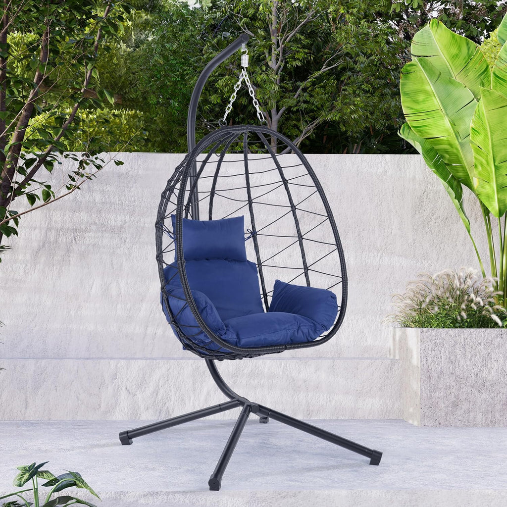 Egg Chair with Stand Indoor Outdoor Swing Chair Patio Wicker Hanging Egg Chair Hanging Basket Chair Hammock Chair with Stand for Bedroom Living Room Balcony