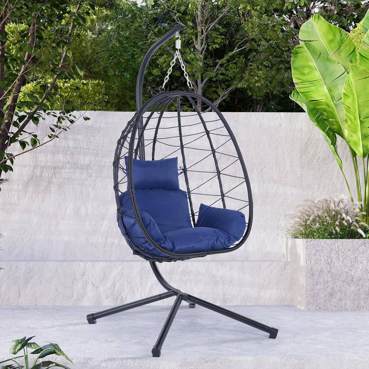 Egg Chair with Stand Indoor Outdoor Swing Chair Patio Wicker Hanging Egg Chair Hanging Basket Chair Hammock Chair with Stand for Bedroom Living Room Balcony