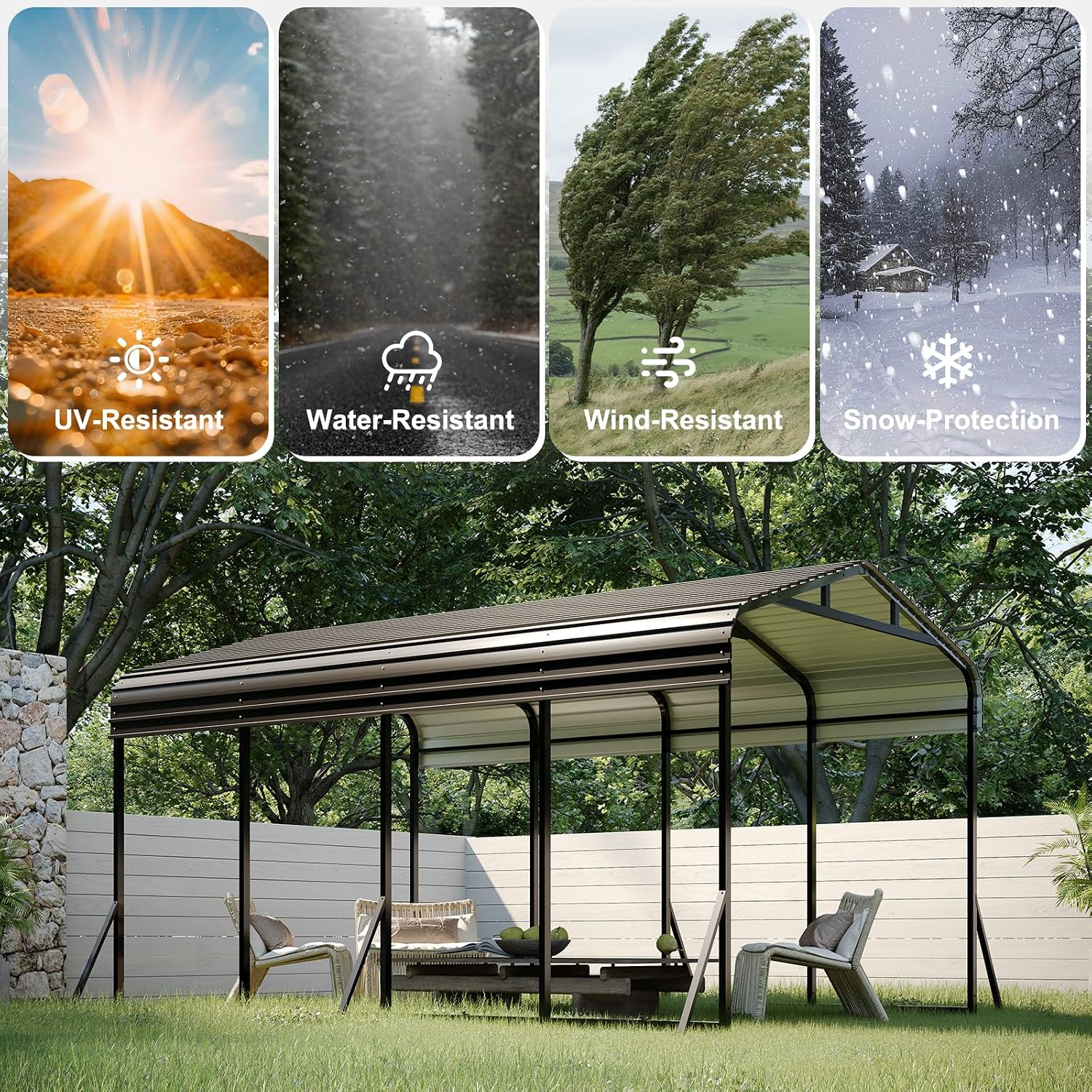 12x20 FT Metal Carport, Garage with Updated Frame Structure, Galvanized Steel Roof and Enhanced Base Canopy, Metal Garage Car Shelter Shade for Car, Boats and Truck