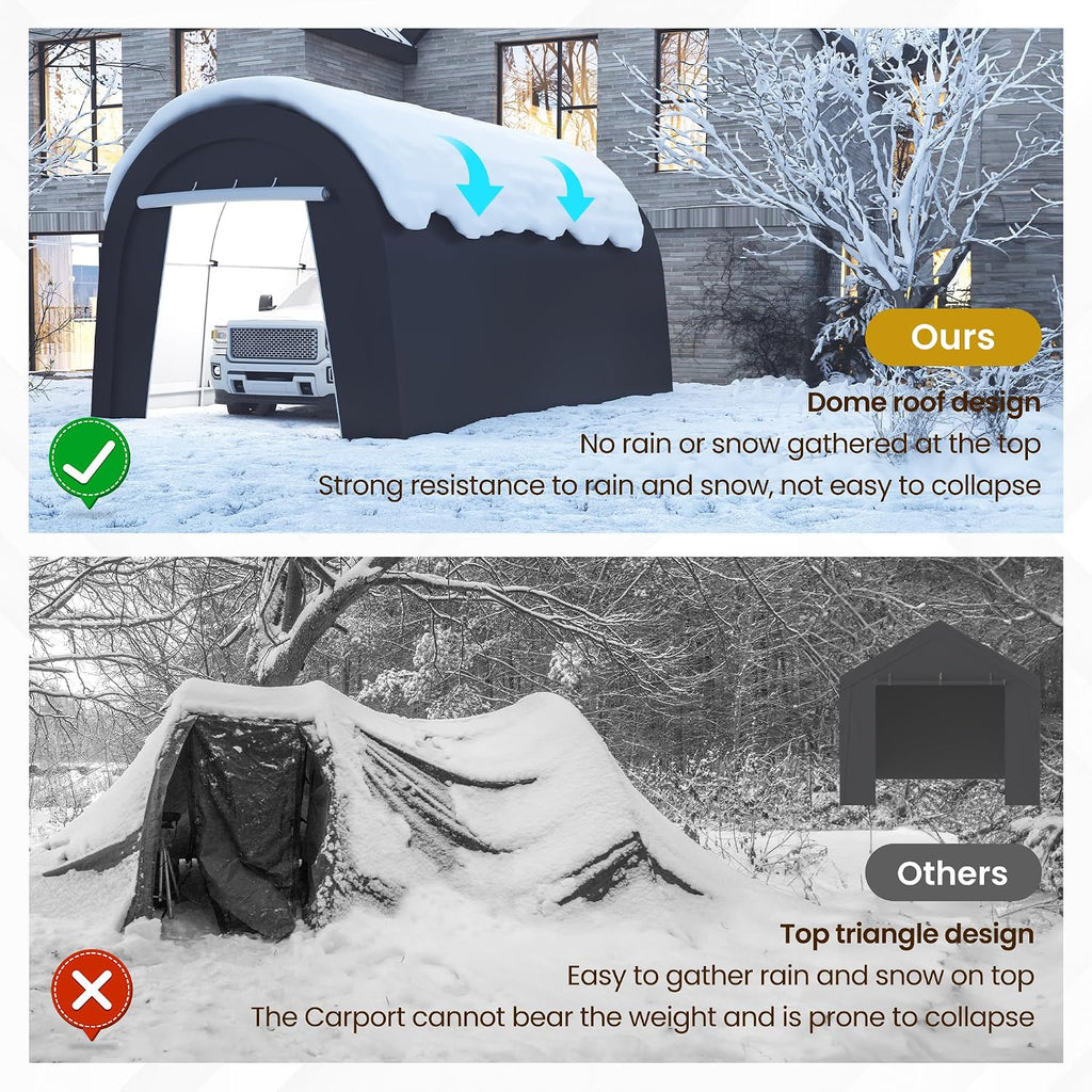 FansaFurn 10'x20' Carport, Outdoor Round Portable Garage with 2 Roll up Doors, Heavy Duty Storage Shelter Car Canopy Party Tent, Dark Gray