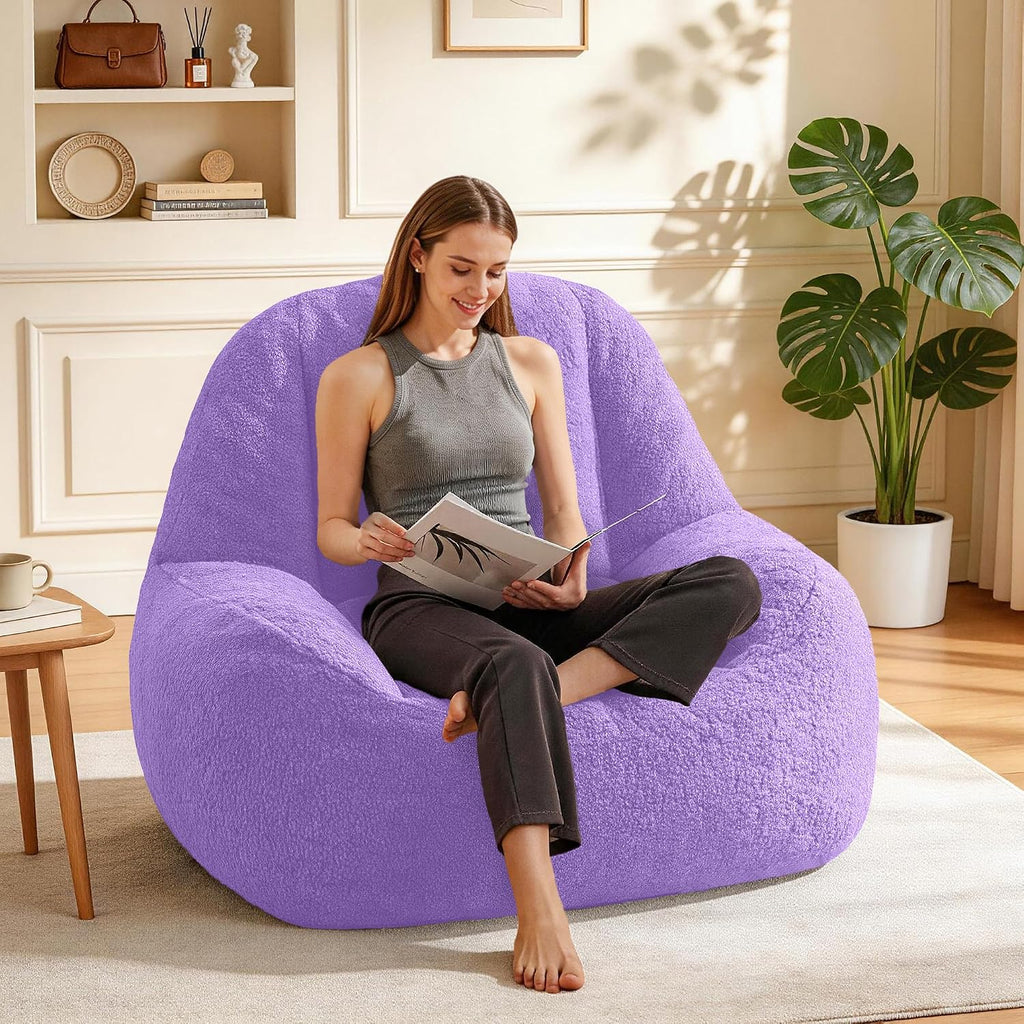 Homguava Bean Bag Chairs for Adults,Giant Beanbag Couch Adult Bean Bag Chair with Filler Included,Modern Lazy Sofa Comfy Chair for Living Room(Purple)