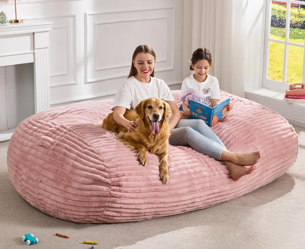 Hobestluk 6FT Bean Bag Chairs Adult Bean Bag with Portable Handle Comfy Large Bean Bag Lounge Chair with Removable Cover for Living Room Bedroom (Stripe Pink, 6FT)