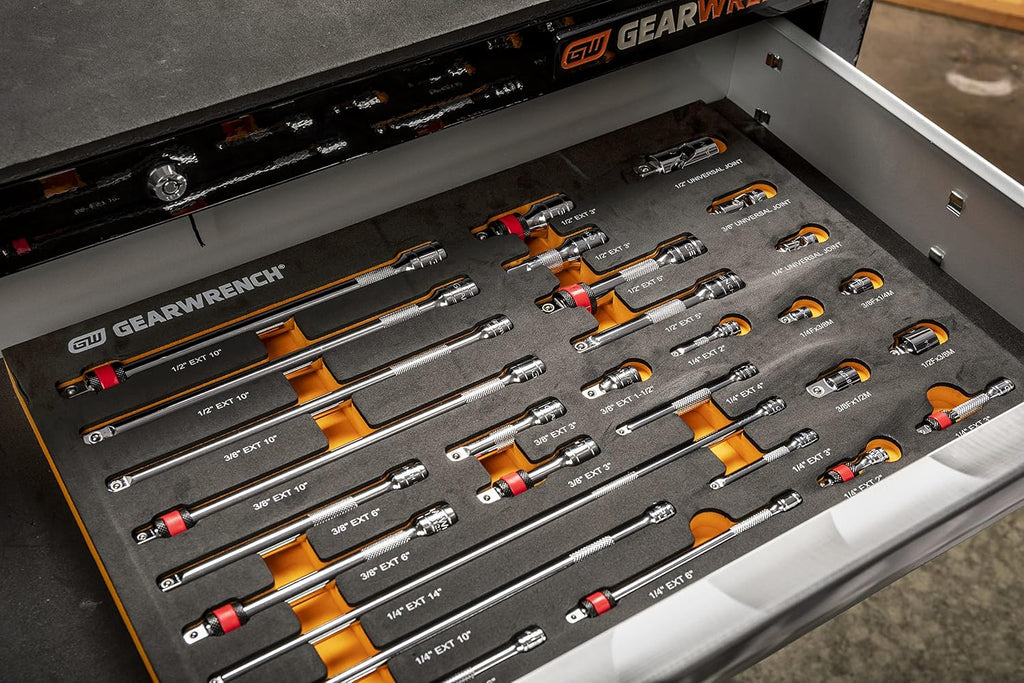 GEARWRENCH 29 Piece 1/4', 3/8', 1/2' Drive Chrome Tool Accessories Set with EVA Foam Tray - 86523