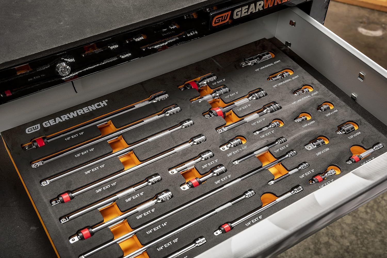GEARWRENCH 29 Piece 1/4', 3/8', 1/2' Drive Chrome Tool Accessories Set with EVA Foam Tray - 86523