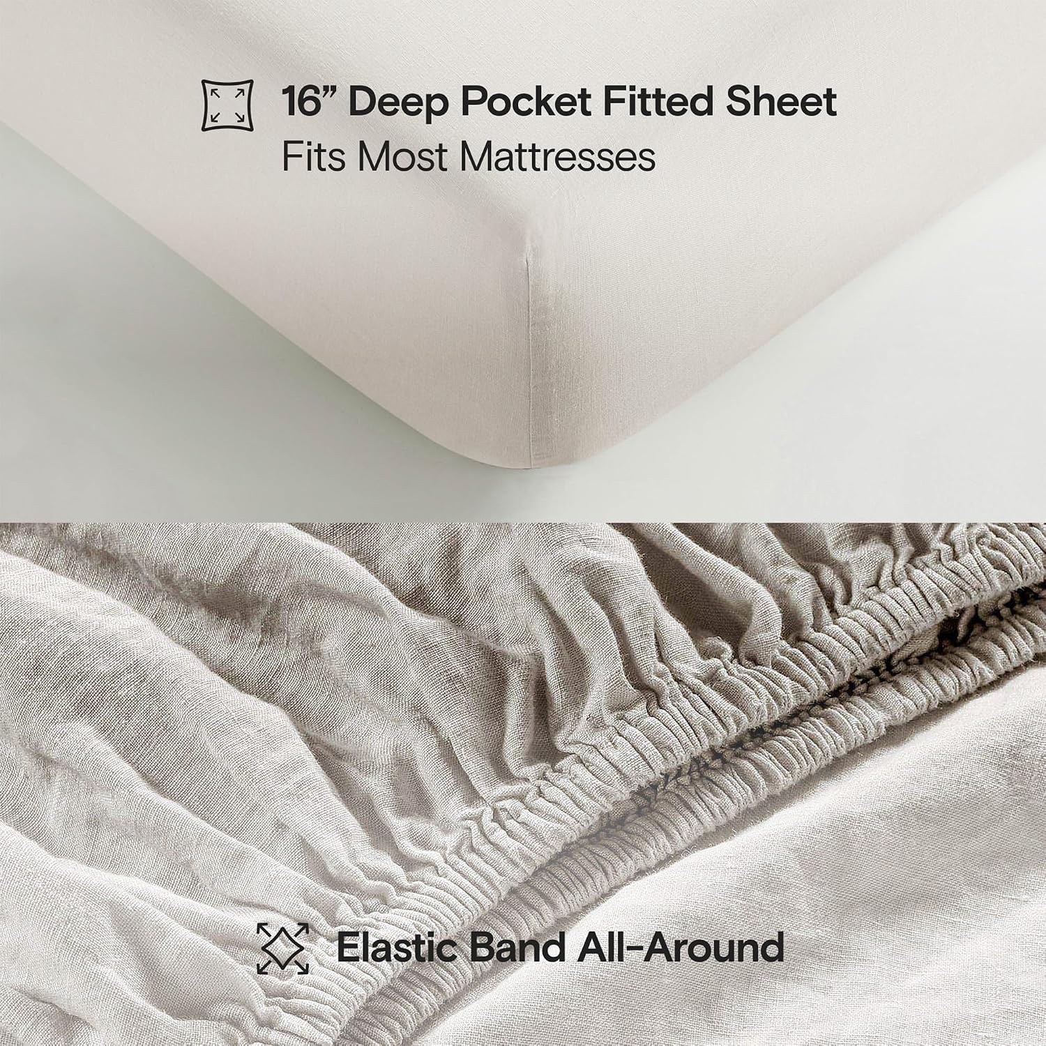 Sijo Stone Washed Organic French Linen Bed Sheet Set, GOTS Certified Organic, Best Cooling Linen Sheet Award by Sleep Foundation, 4 Piece - 2 Pillowcases, 1 Fitted and 1 Flat (Classic, Queen)