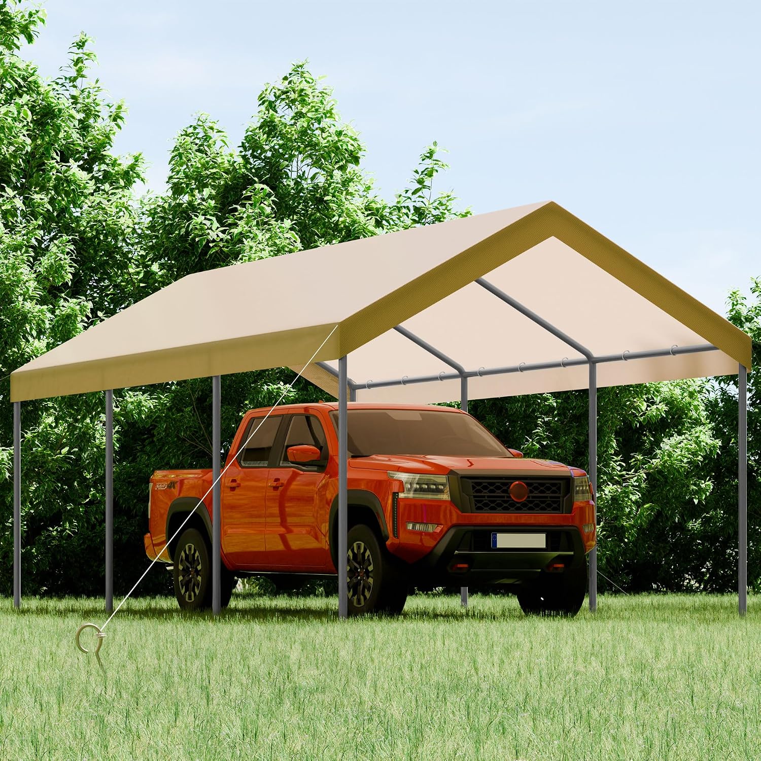 Shintenchi 10x20ft Heavy Duty Carport with UV&Wind Resistant Canopy,Portable Carport Garage Shelter with Stable Powder-Coated Steel Frame,Outdoor Carports for Car,Bike,Camp,Storage(Khaki)