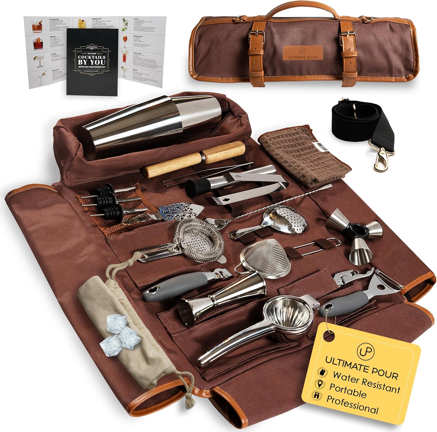 Bartender Kit Travel Bag Cocktail Shaker Set | Portable Bartending Mixology Travel Kit, 18/28 oz Boston Shaker | Pro Barware Tool Set Perfect for Home, Travel, Bar, Parties | 24 Pieces