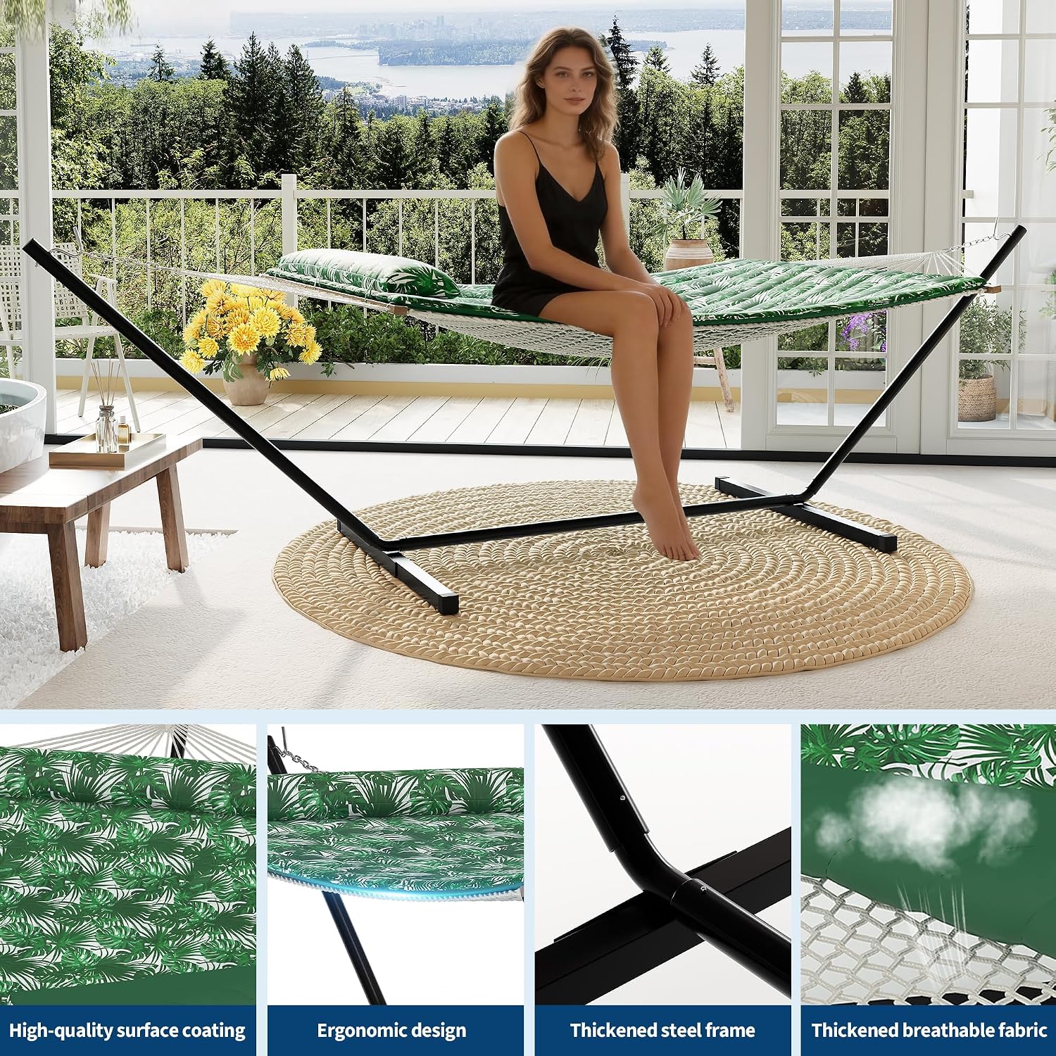 GarveeHome Double Hammock with Heavy-Duty Steel Stand, 2 Person Portable Hammock, 450LBS Max Weight Capacity, Easy Assembly, Ideal for Indoor, Backyard, Camping & Outdoor Use