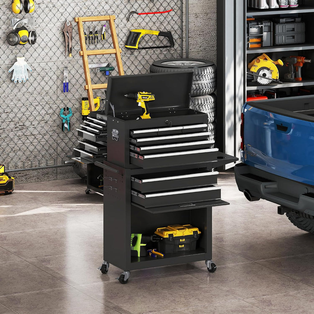 Tool Chest, 8 Drawers Rolling Tool Chest with Wheels, Removable Cabinet Storage Tool Box with Hooks and Liners,Universal Lockable Wheels, Metal Tool Storage Cart, Tool Box for Garage, Workshop