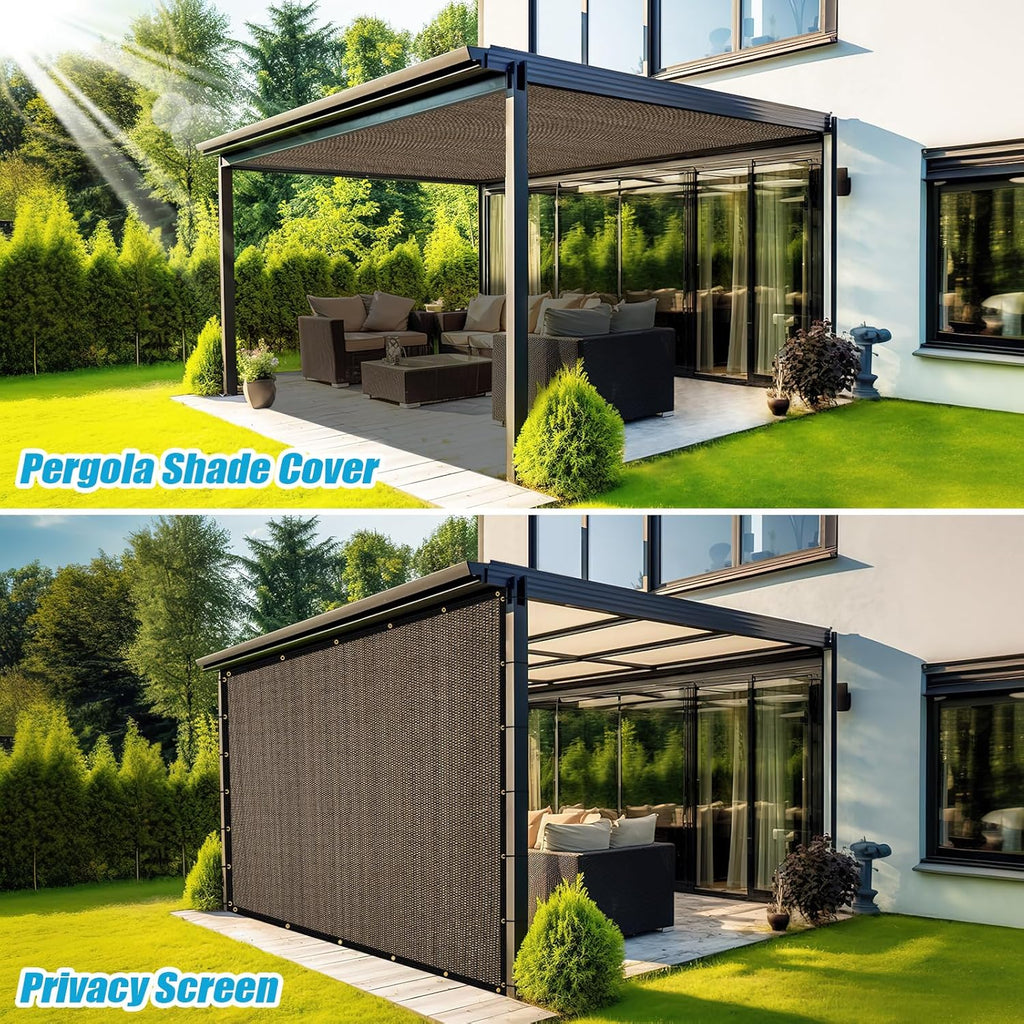 Amagenix 90% Pergola Shade Cover 12'X 20' Mocha Sun Shade Cloth with Grommets GN09 for Outdoor Garden Patio Porch, Commercial Grade 200 GSM - Cable Zip Ties Included (We Customized)