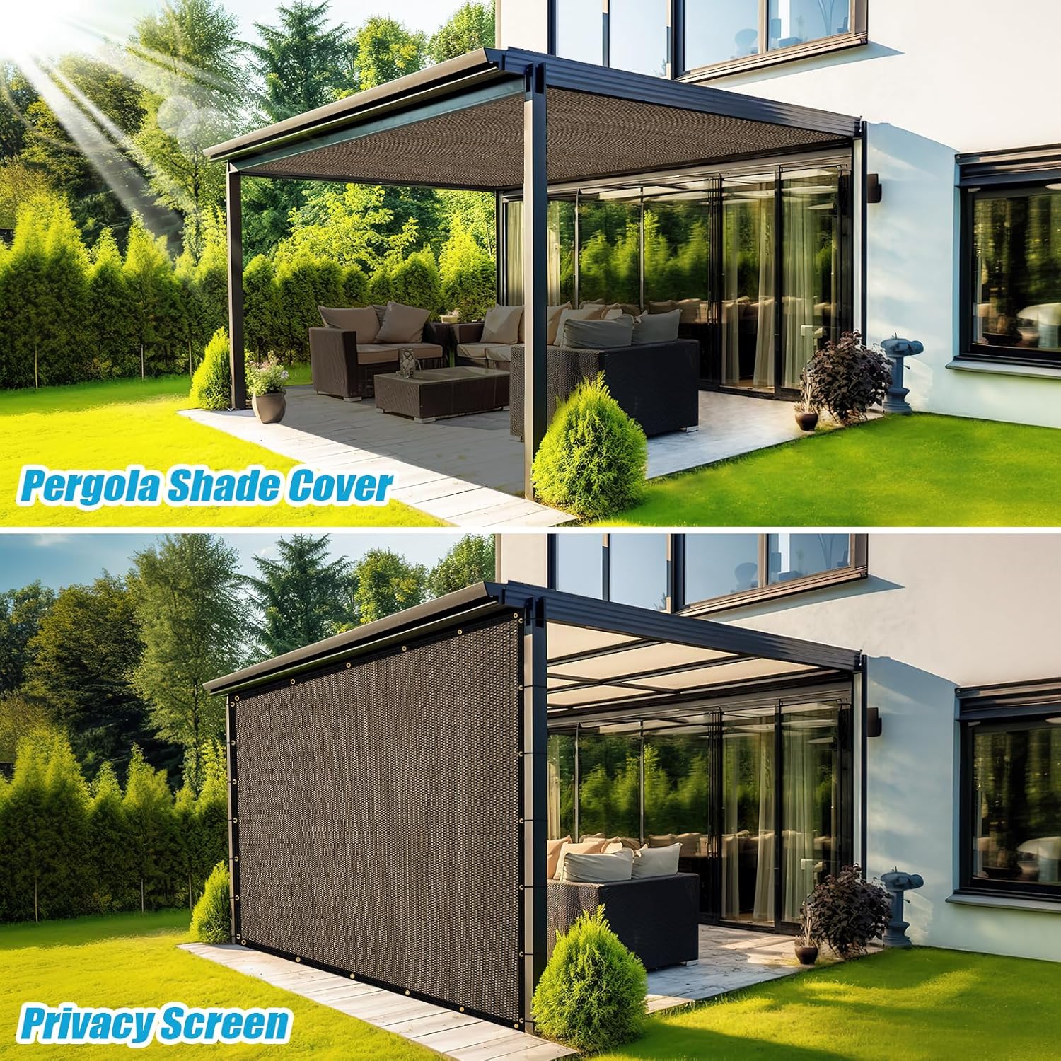 Amagenix 90% Pergola Shade Cover 12'X 20' Mocha Sun Shade Cloth with Grommets GN09 for Outdoor Garden Patio Porch, Commercial Grade 200 GSM - Cable Zip Ties Included (We Customized)