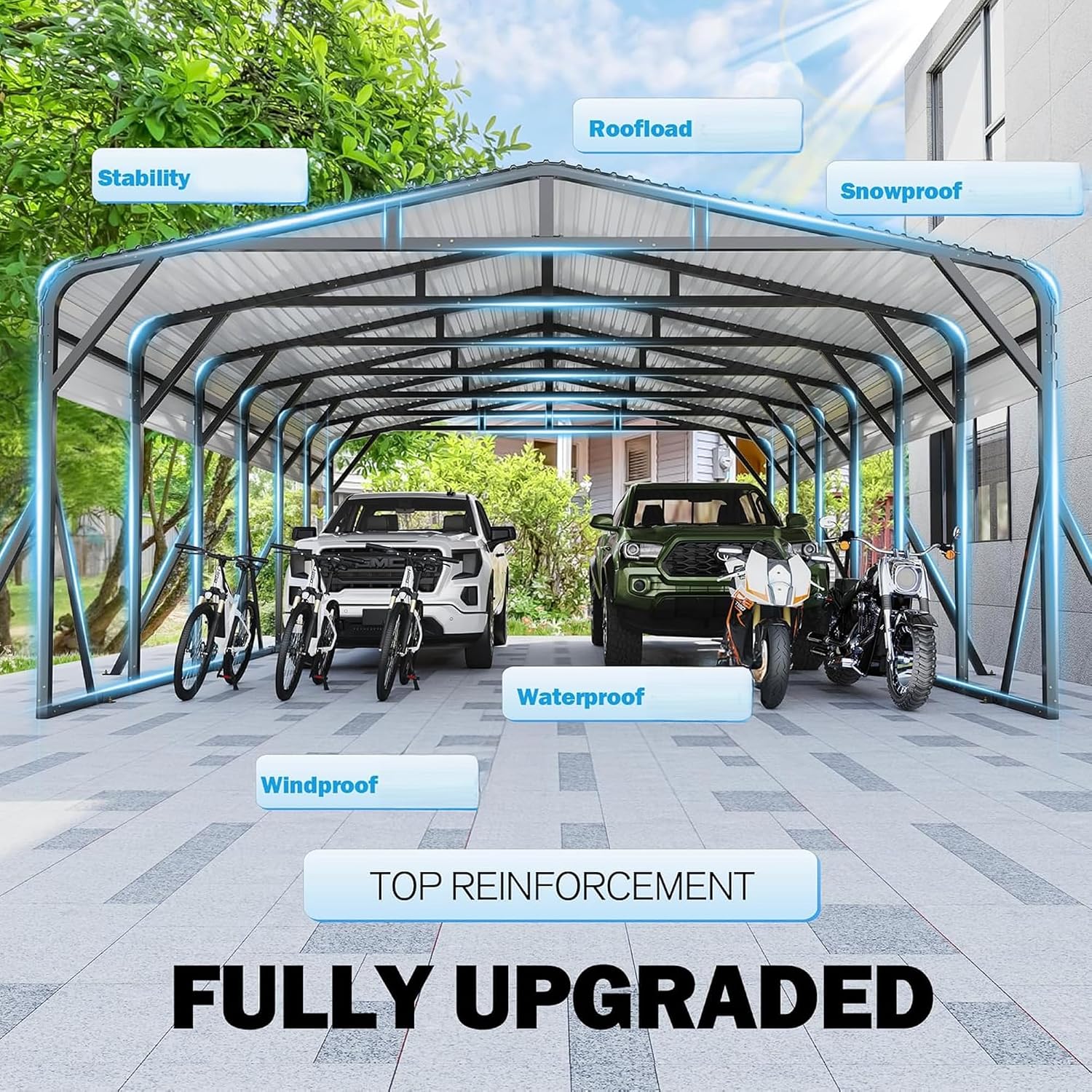 AirWire 20'X30' Heavy Duty Carport Canopy for 2 Car, Metal Car Port Garage with Galvanized Steel Roof and Reinforced Stable Triangle Frame Base, Large Car Tent Shelter for Car, Pickup, Tractor, Boat