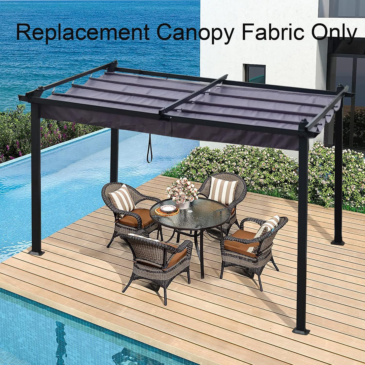 Retractable Pergola Canopy Waterproof, Pergola Replacement Canopy for 10x10 FT Pergola, Durable and Sun-Protection Pergola Shade Cover for Shade and Rain (Gray)