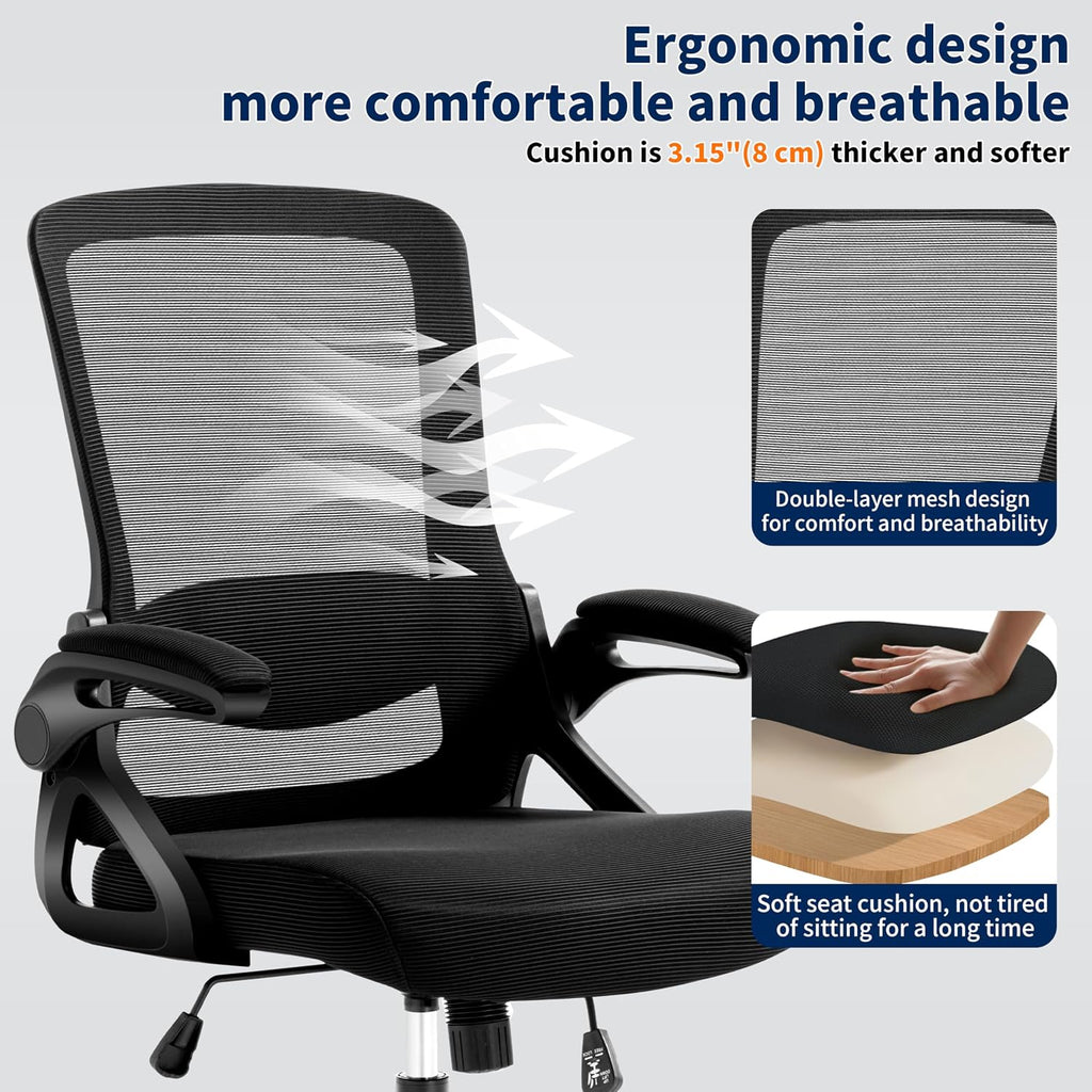 Ergonomic Office Chair, Desk Chair with Adjustable Lumbar Support, Breathable Mesh Comfy Computer Chairs with Flip-up Armrests Executive Task Chair for Adults Home Office (4Pcs)