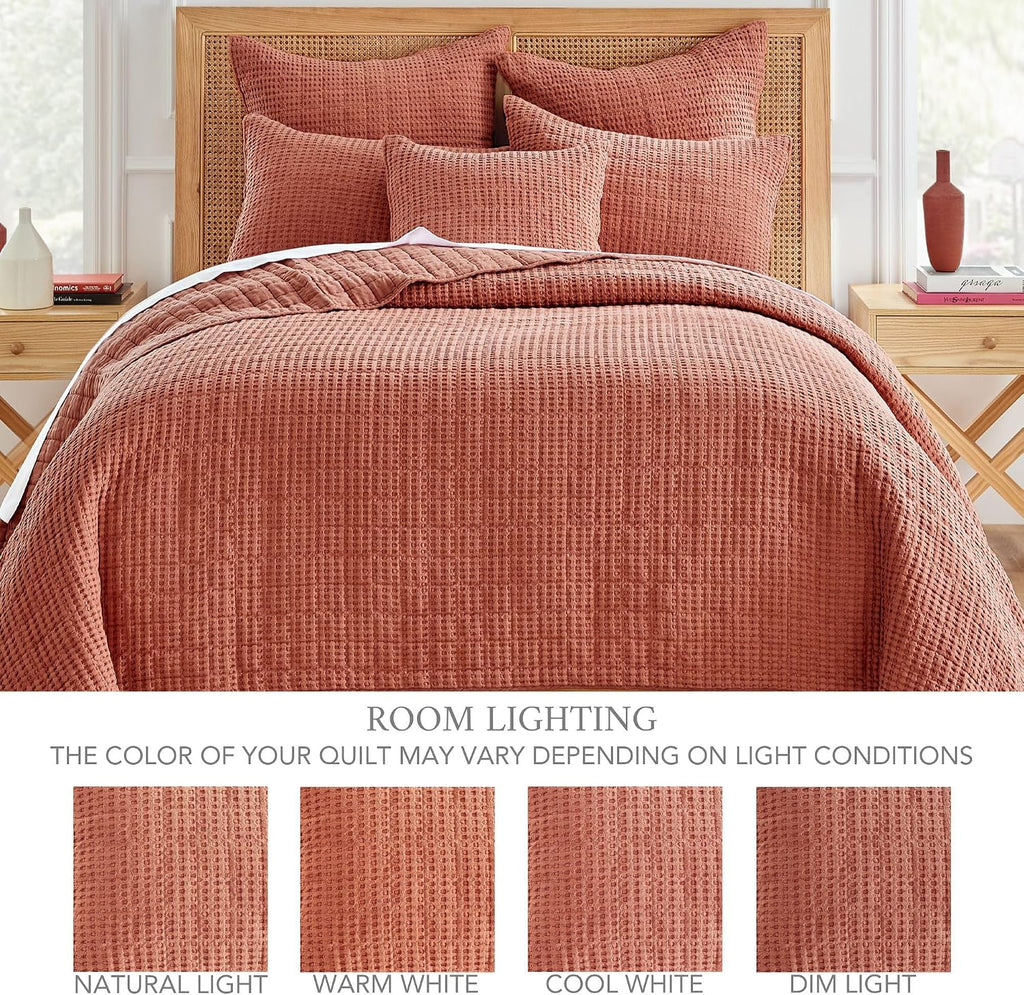 Levtex Home Mills Waffle Full/Queen Quilt Set (88x92in) with 2 Pillow Shams (26x20in) - Adobe - 100% Cotton Full/Queen Size Quilt Bedding Set - Lightweight, Soft, Pre-Washed