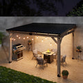 10x12FT Wall Mounted Gazebo Ceder Wood Lean to Gazebo with Sloping Roof Outdoor Hardtop Pergola Awnings with Galvanized Steel Roof for Patio, Deck, Backyard