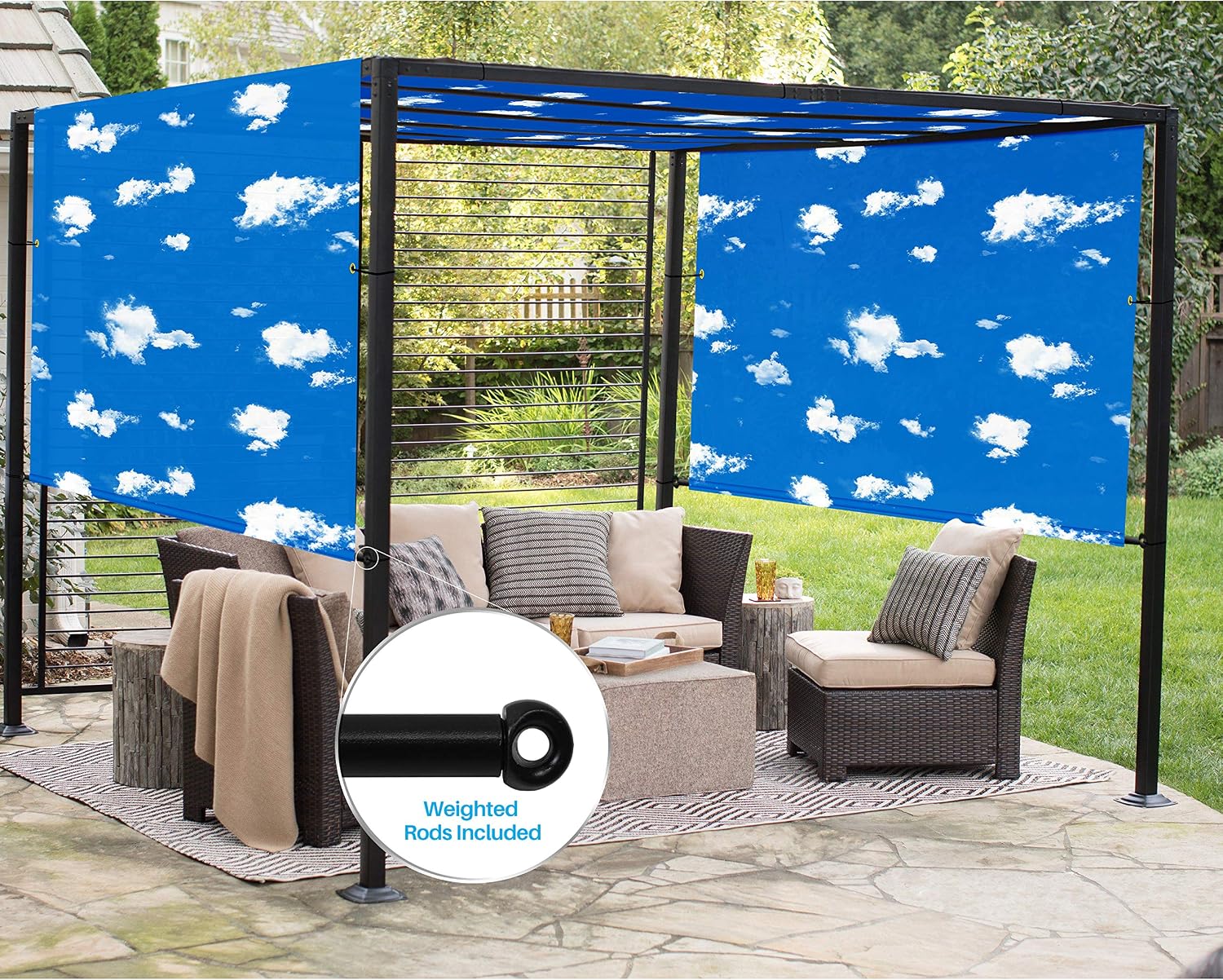 Patio 8' x 4' Waterproof Pergola Canopy Replacement Shade Cover Sun Sail for Deck Porch Backyard Shade Cloth Tarp with Grommets Rods Privacy Shade Screen, Sky Blue