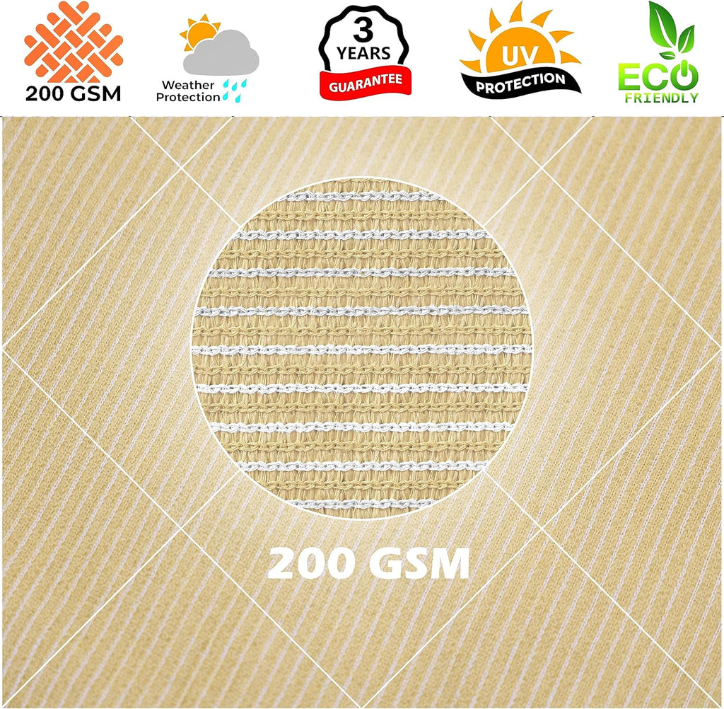 Royal Shade 12' x 20' Beige Rectangle Square Sun Shade Sail Order to Make RTAPR0816 Canopy, UPF50+ 95% UV Blockage, 200GSM Commercial Standard Heavy Duty, 3 Years Warranty (We Make Custom Size)