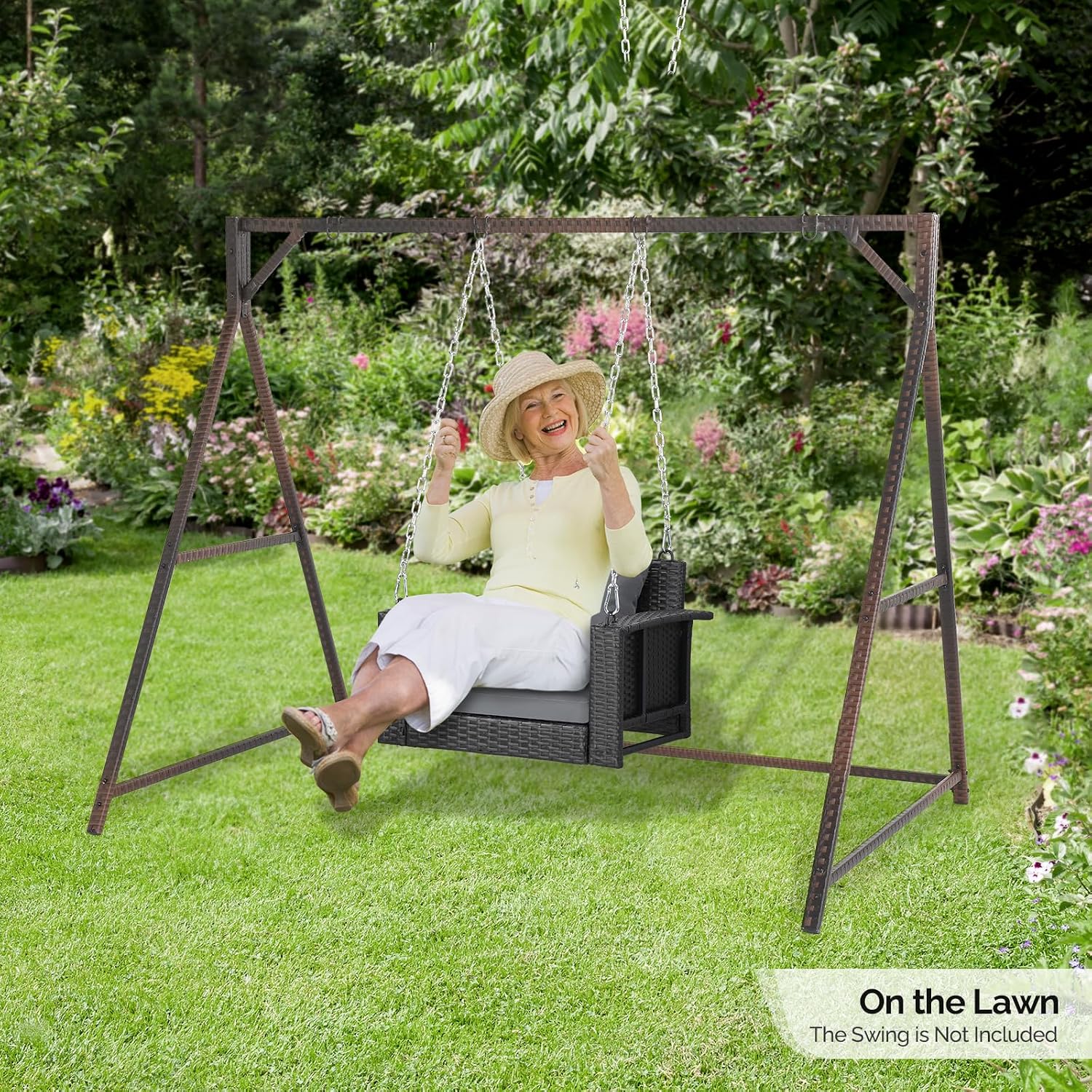VINGLI Upgraded 7 FT Rattan Porch Swing Frame, Heavy Duty 1200 LBS Weight Capacity Swing Stand for Outdoors, Brown