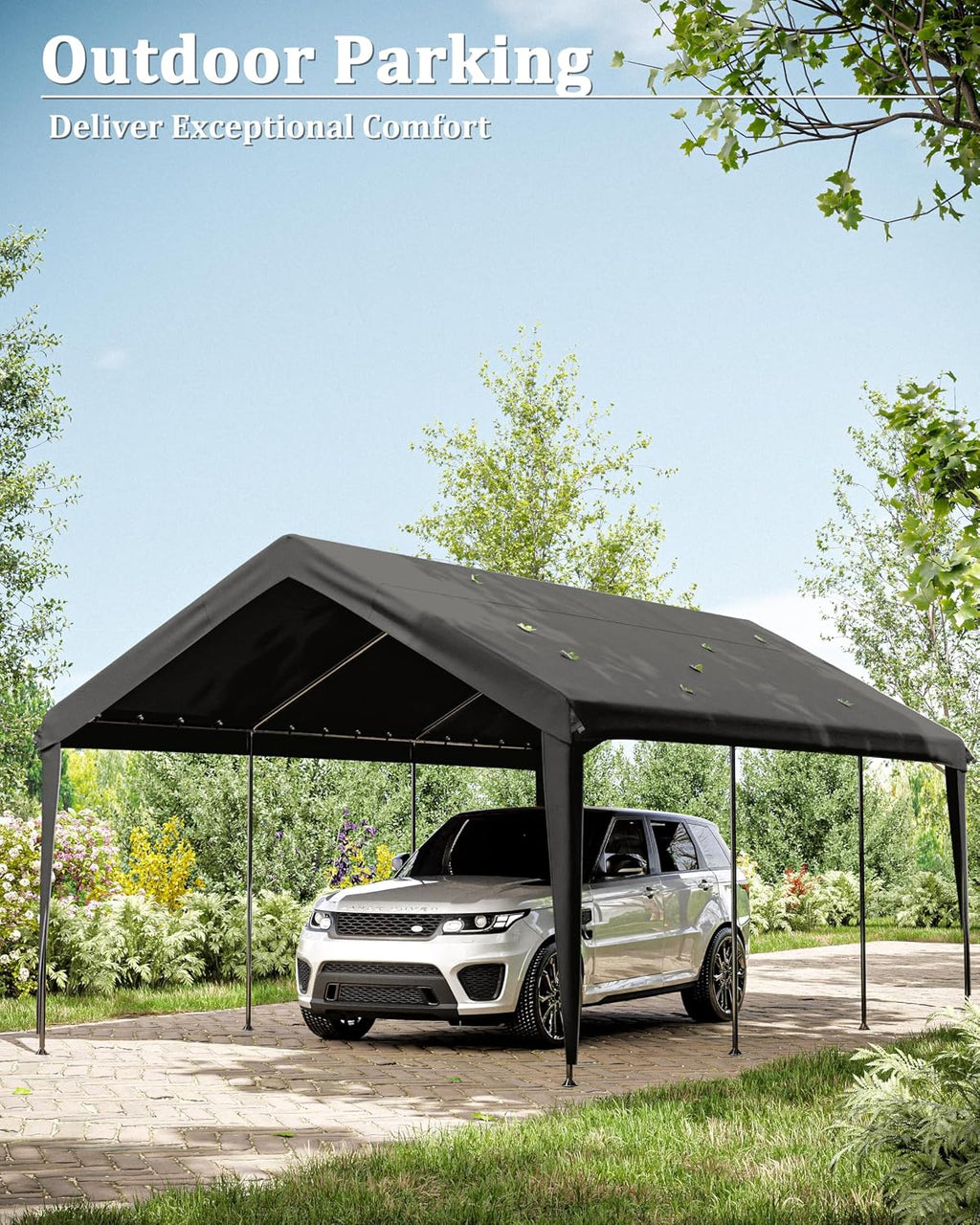 Carport Canopy Replacement Cover 12x20 Heavy Duty Outdoor Portable Car Canopy Oxford Waterproof UV & Tear Resistant Garage Canopy with Ball Bungees (Frame is Not Included)