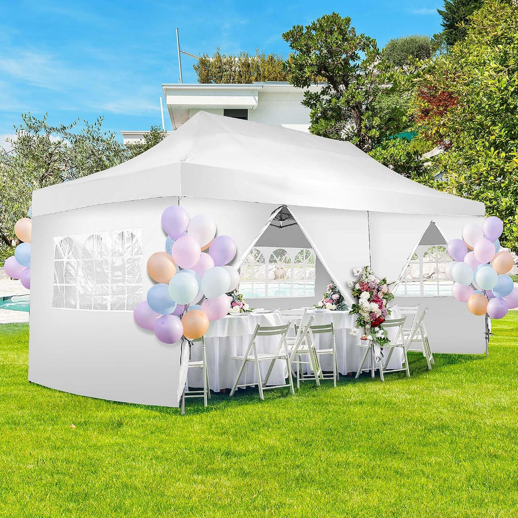 10 x 20 ft Outdoor Pop Up Canopy Tent, Wonlink Commercial Instant Sun Shelter Adjustable Folding Gazebo Party Waterproof Tent with 6 Removable Sidewalls,Heavy Duty Roller Bag.