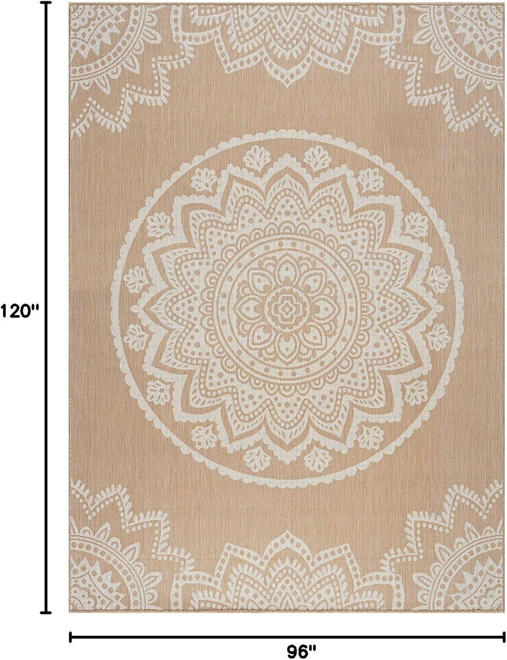 CAMILSON Outdoor Rug 8x10 Modern Area Rugs for Indoor and Outdoor Patios and Porches - Waterproof, Washable, Non-Shedding, Easy-to-Clean Outside Carpet (8 x 10, Medallion - Beige/White)