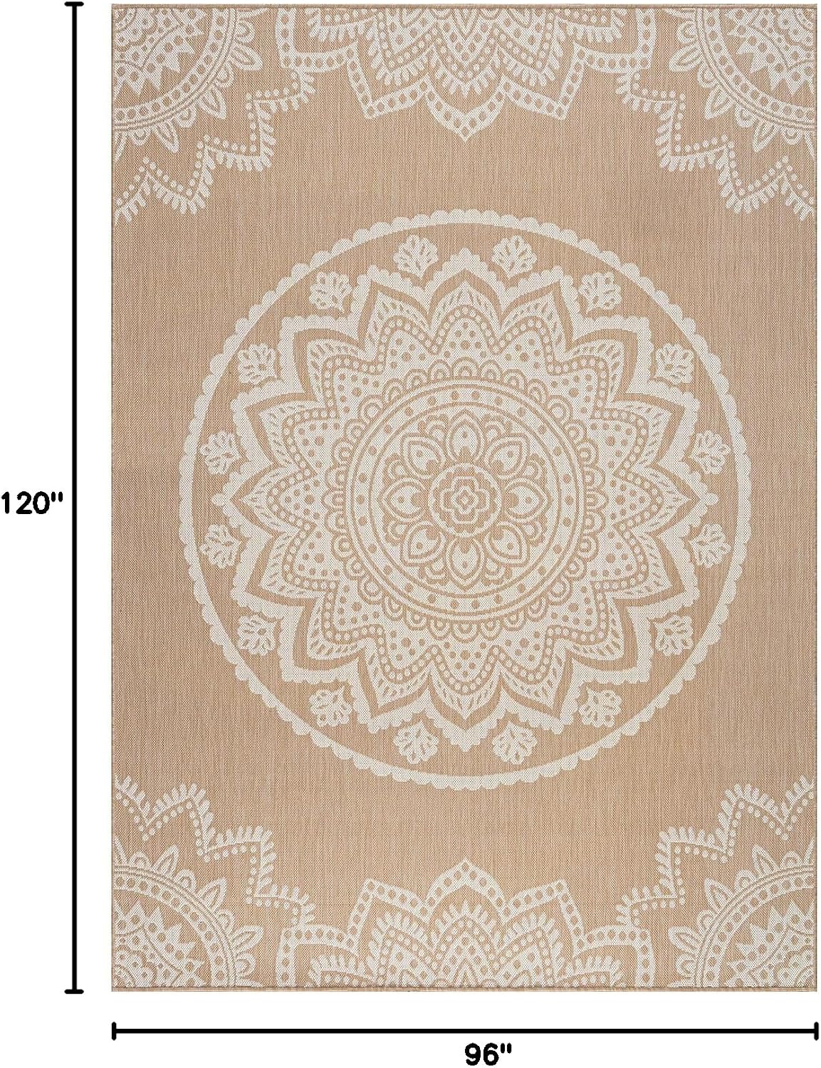 CAMILSON Outdoor Rug 8x10 Modern Area Rugs for Indoor and Outdoor Patios and Porches - Waterproof, Washable, Non-Shedding, Easy-to-Clean Outside Carpet (8 x 10, Medallion - Beige/White)