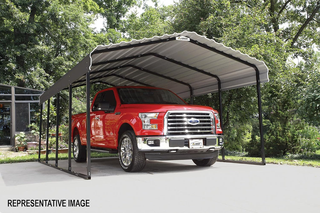 Arrow Carports Galvanized Steel Carport, Full-Size Metal Carport Kit, 12' x 24' x 7', Charcoal