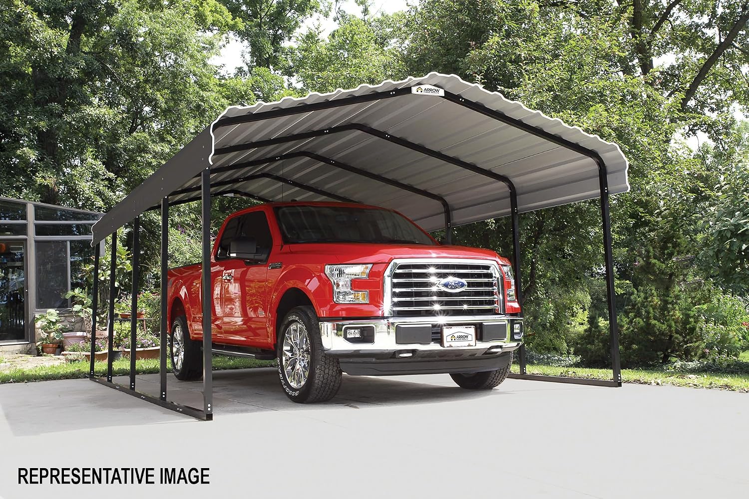Arrow Carports Galvanized Steel Carport, Full-Size Metal Carport Kit, 12' x 24' x 7', Charcoal