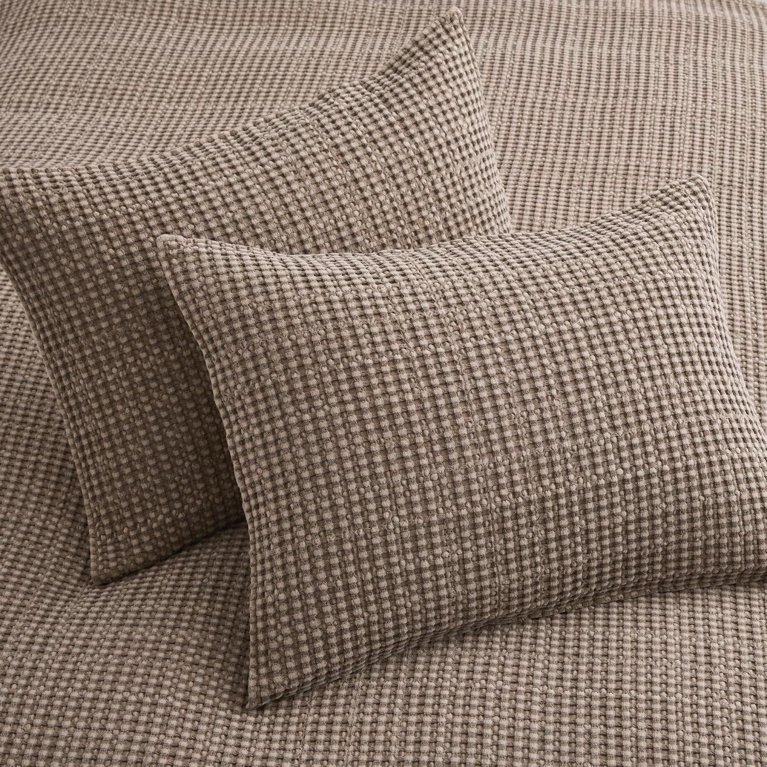 Levtex Home Mills Waffle Full/Queen Quilt Set (88x92in) with 2 Pillow Shams (26x20in) - Cocoa - Cotton Waffle Full/Queen Size Quilt Bedding Set - Lightweight, Soft, Pre-Washed