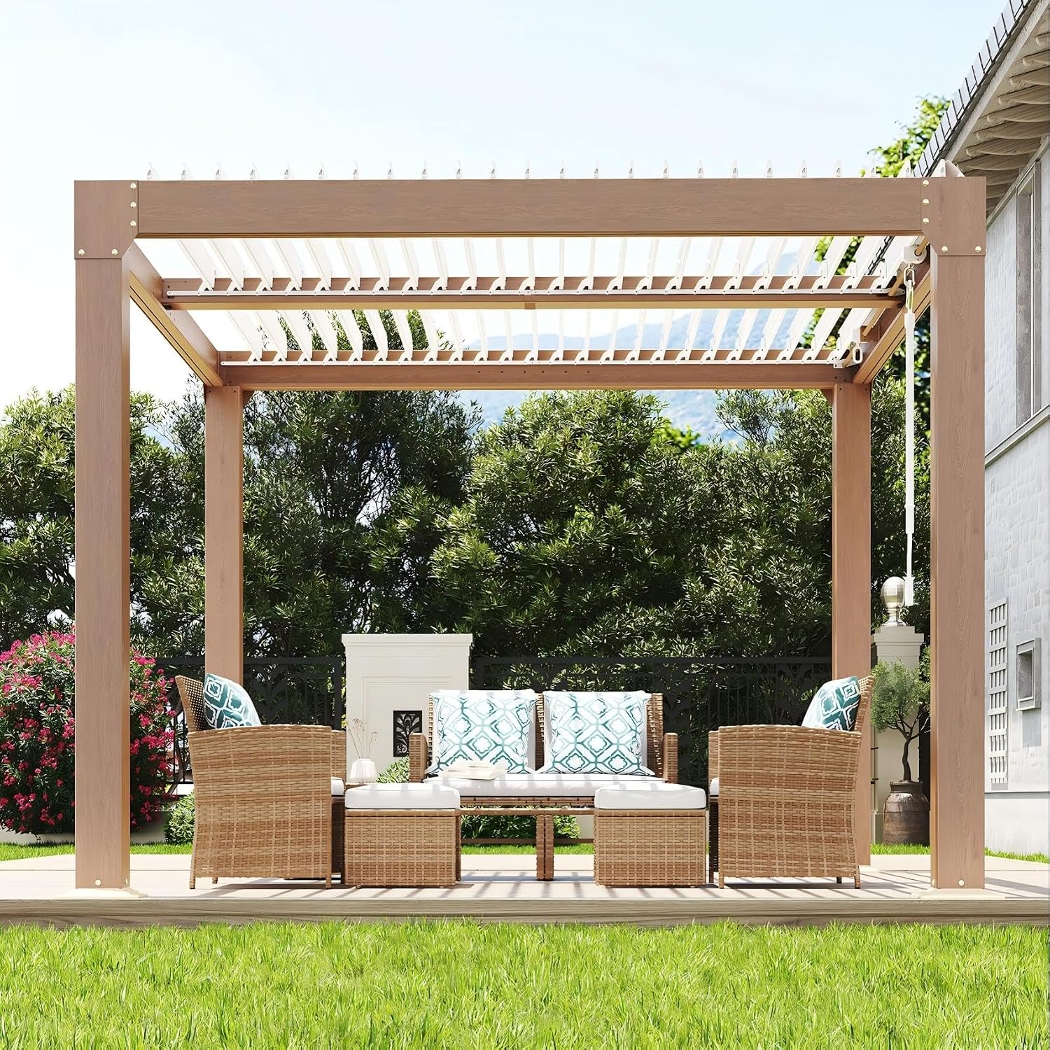 PeakPursuit Louvered Pergola - 10'x10' Outdoor Pergolas with Adjustable Louvered Roof, Reinforced Aluminum Frame, Integrated Drainage System, Outdoor Gazebo for Deck, Patio, Backyard and Garden